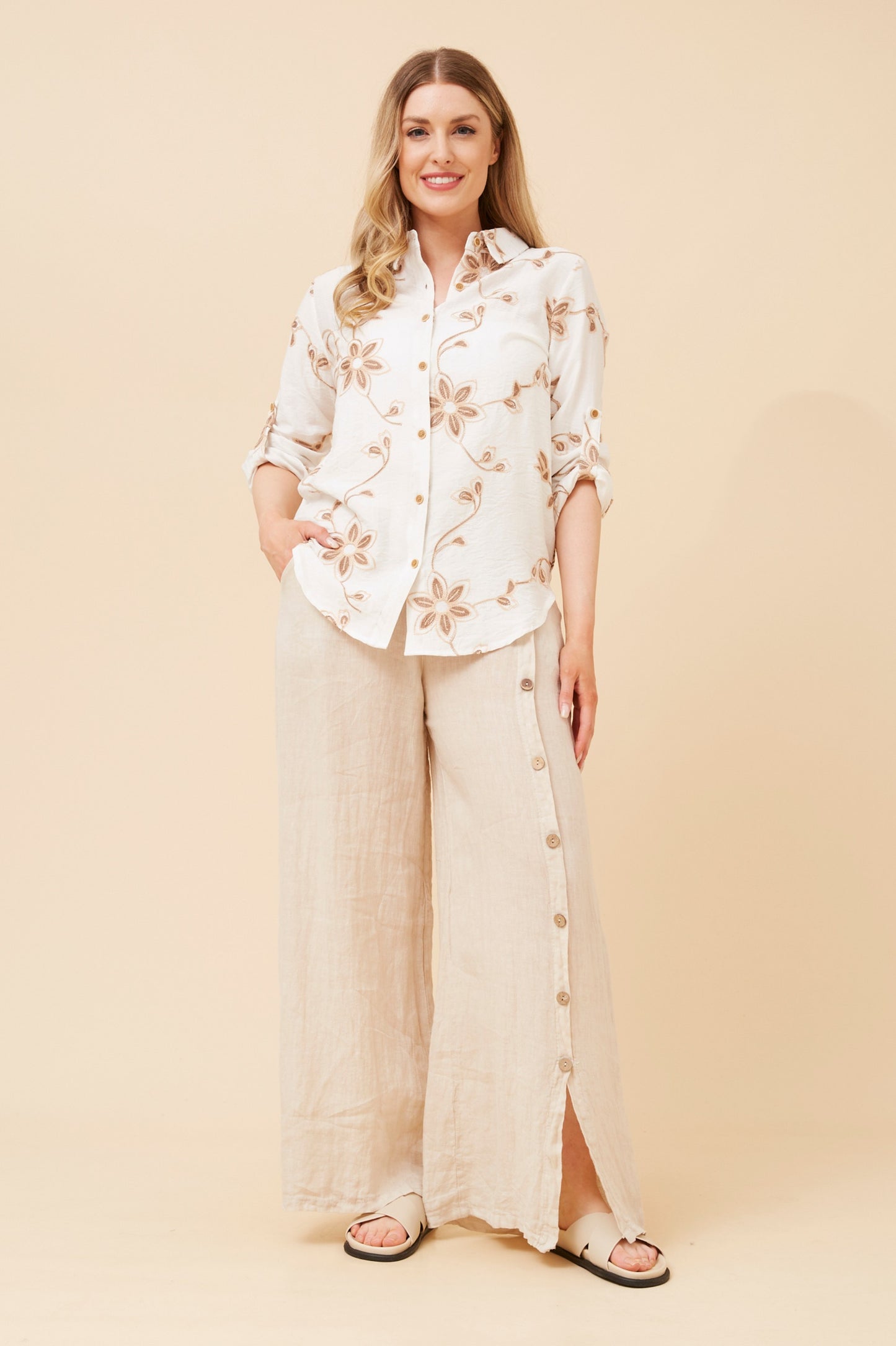 Ruby Floral Embroidered Shirt T735175 White