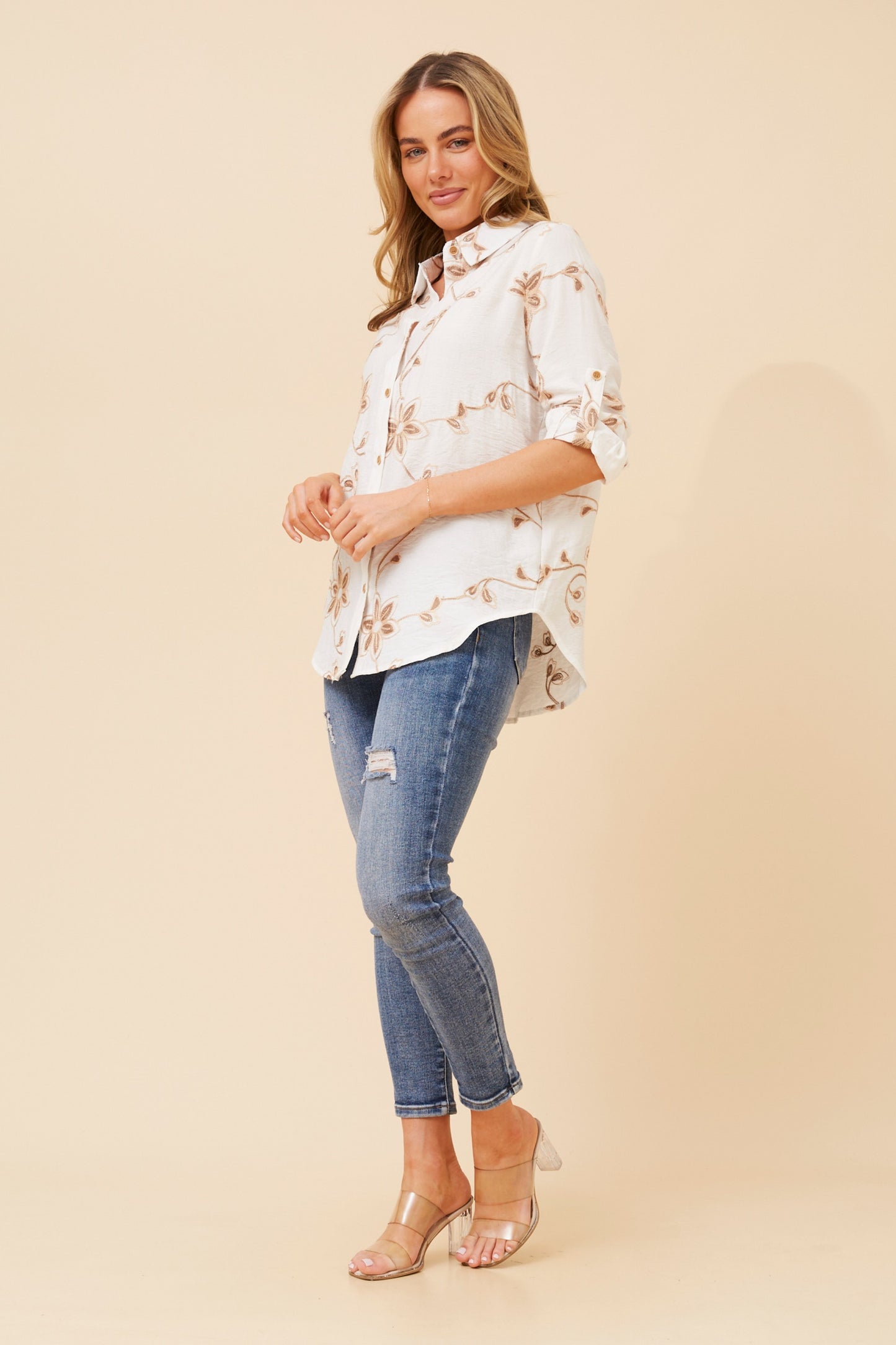 Ruby Floral Embroidered Shirt T735175 White