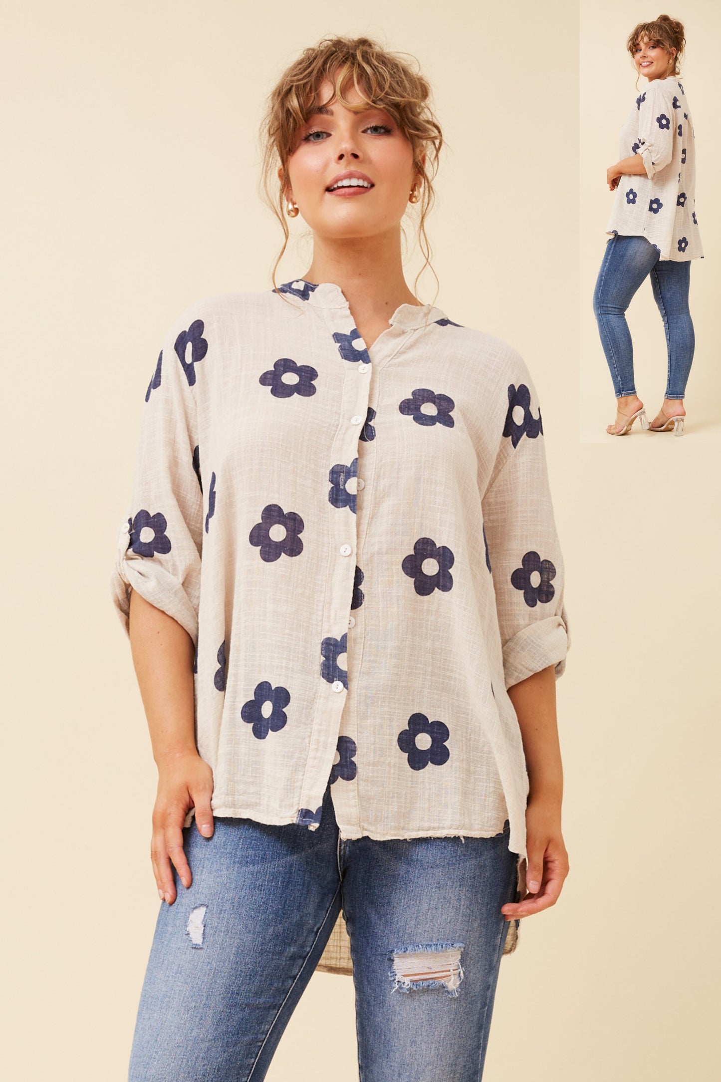 Nili Floral Italian Top T523118 Stone