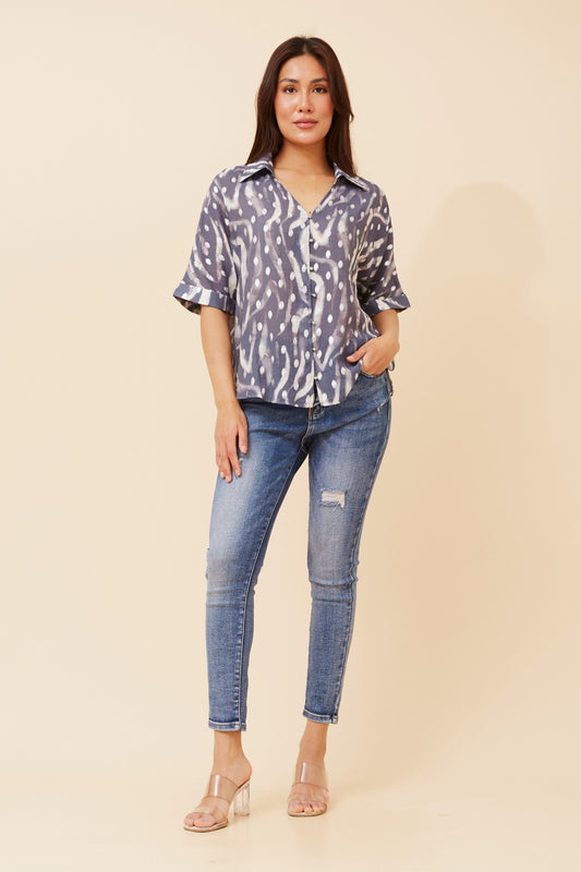 Myka Foil Print Top T523405 Indigo
