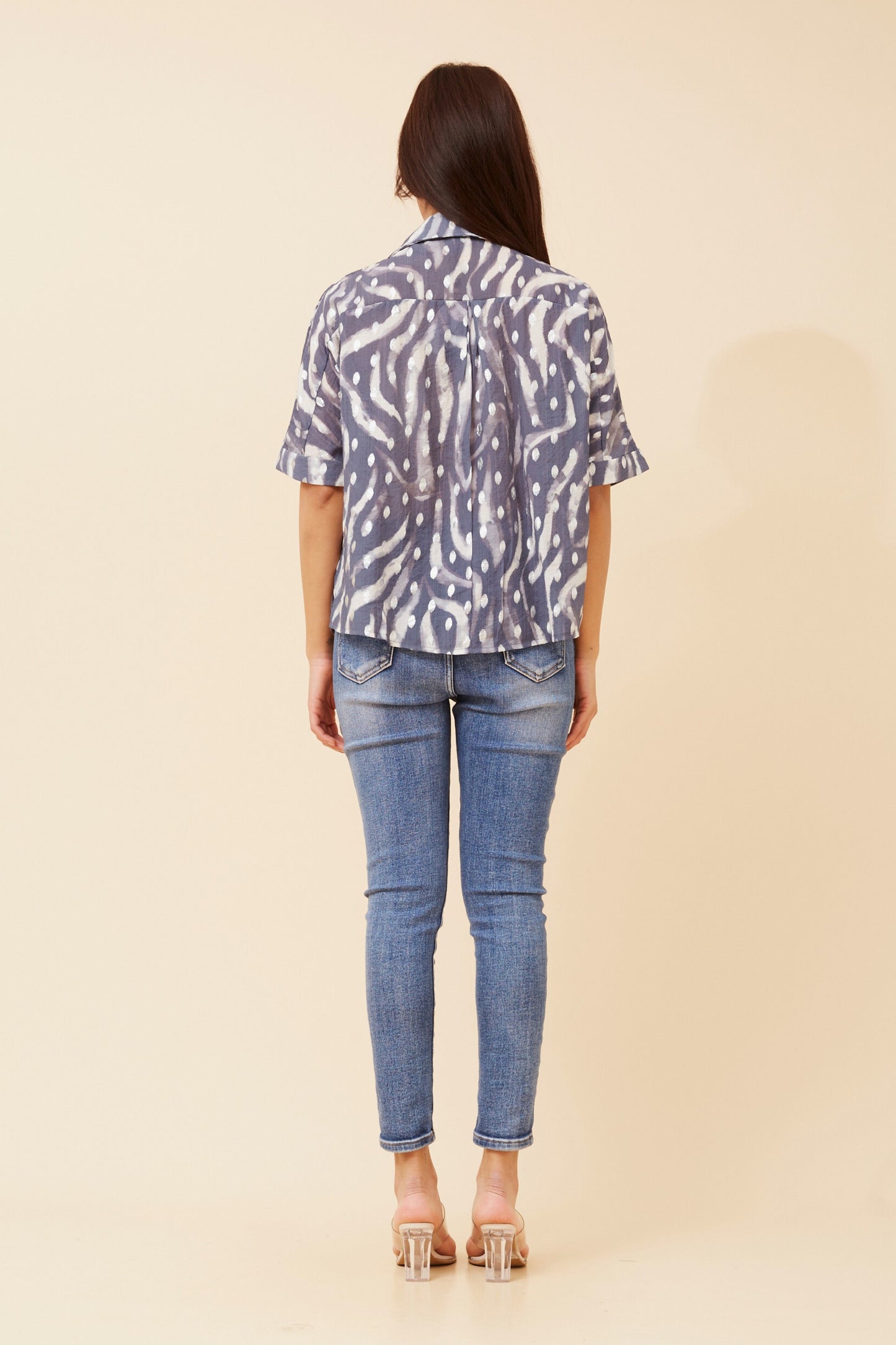 Myka Foil Print Top T523405 Indigo
