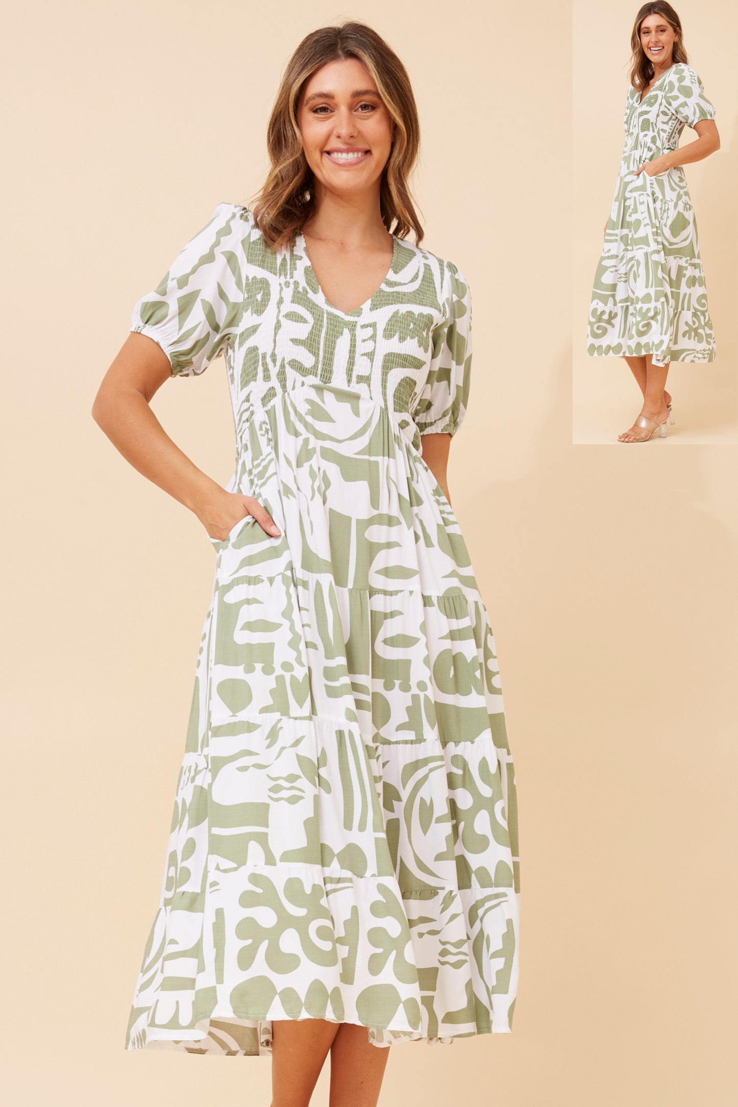 Seren Abstract Print Dress D521626 Sage