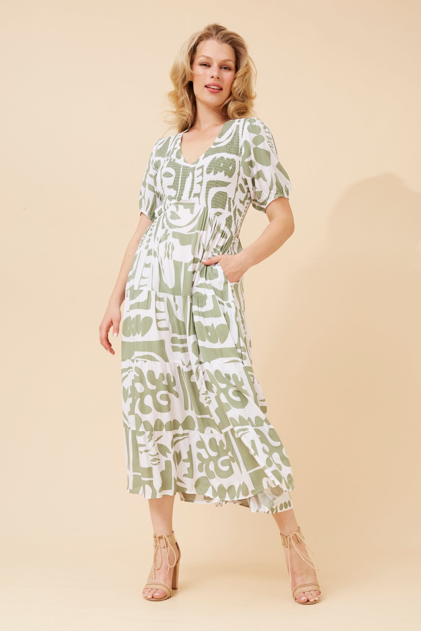 Seren Abstract Print Dress D521626 Sage