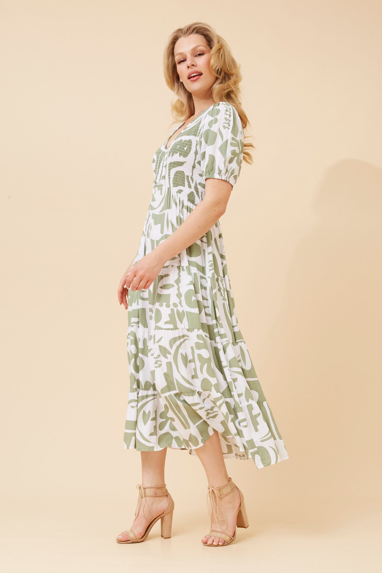 Seren Abstract Print Dress D521626 Sage