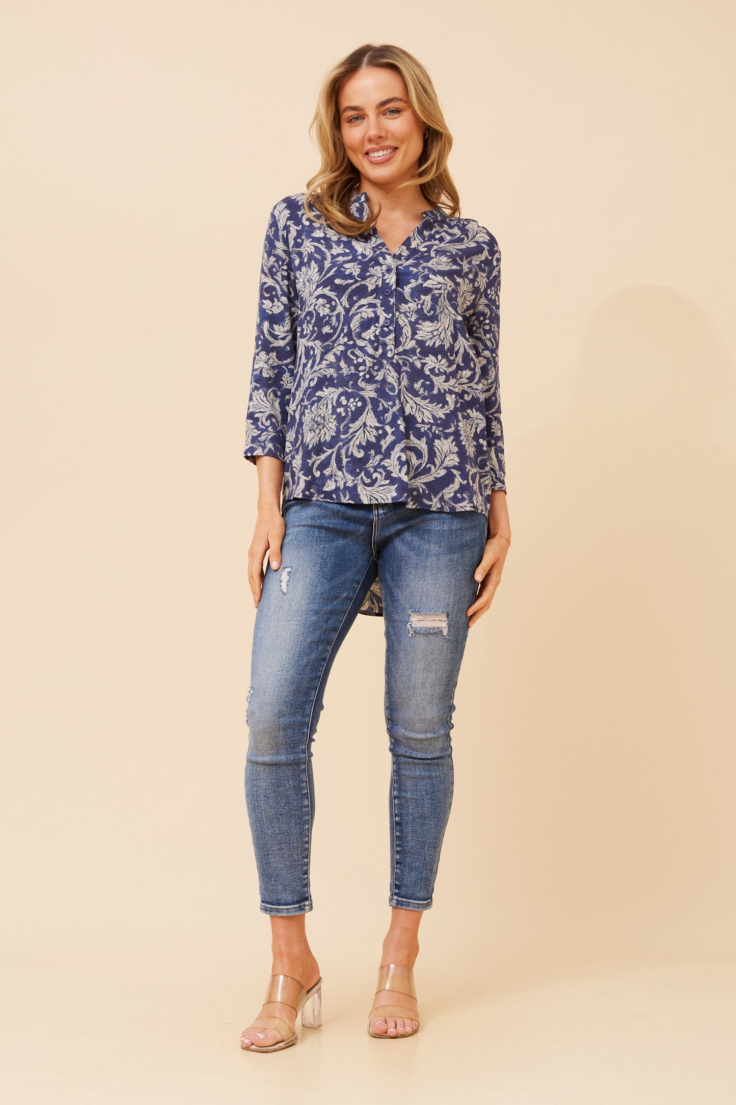 Nadia Floral Printed Top T735165- Navy