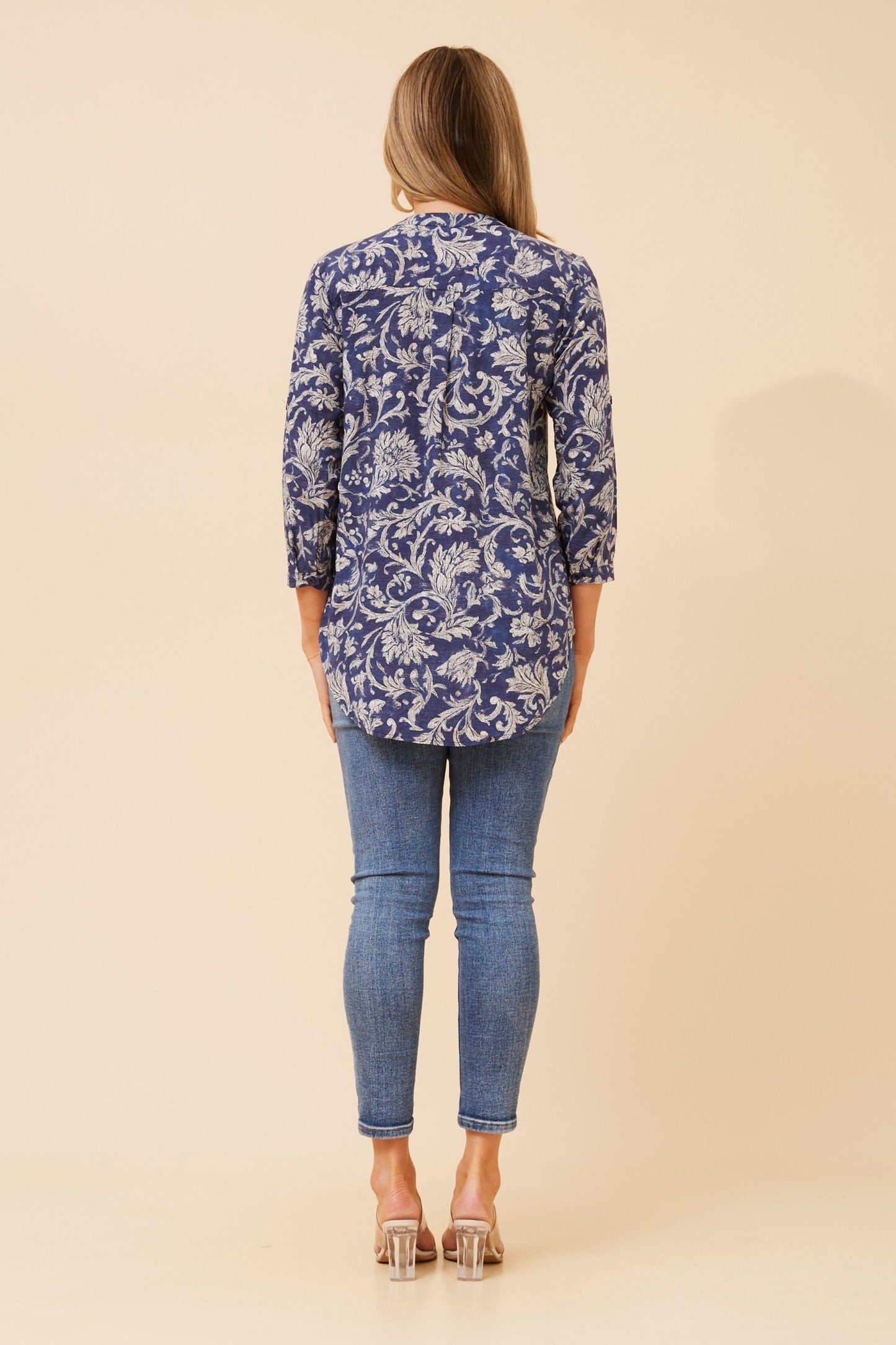 Nadia Floral Printed Top T735165- Navy