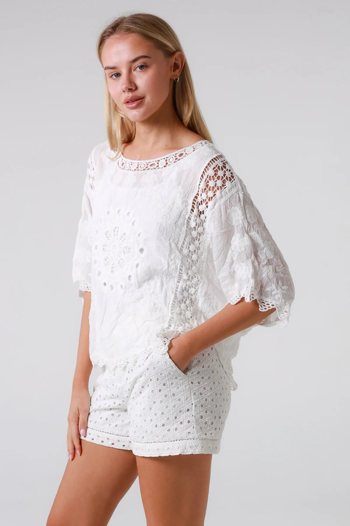 Boho Lace White Blouse KNH975