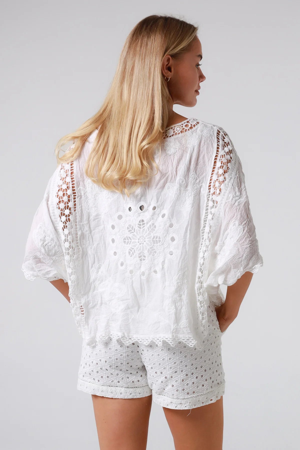 Boho Lace White Blouse KNH975