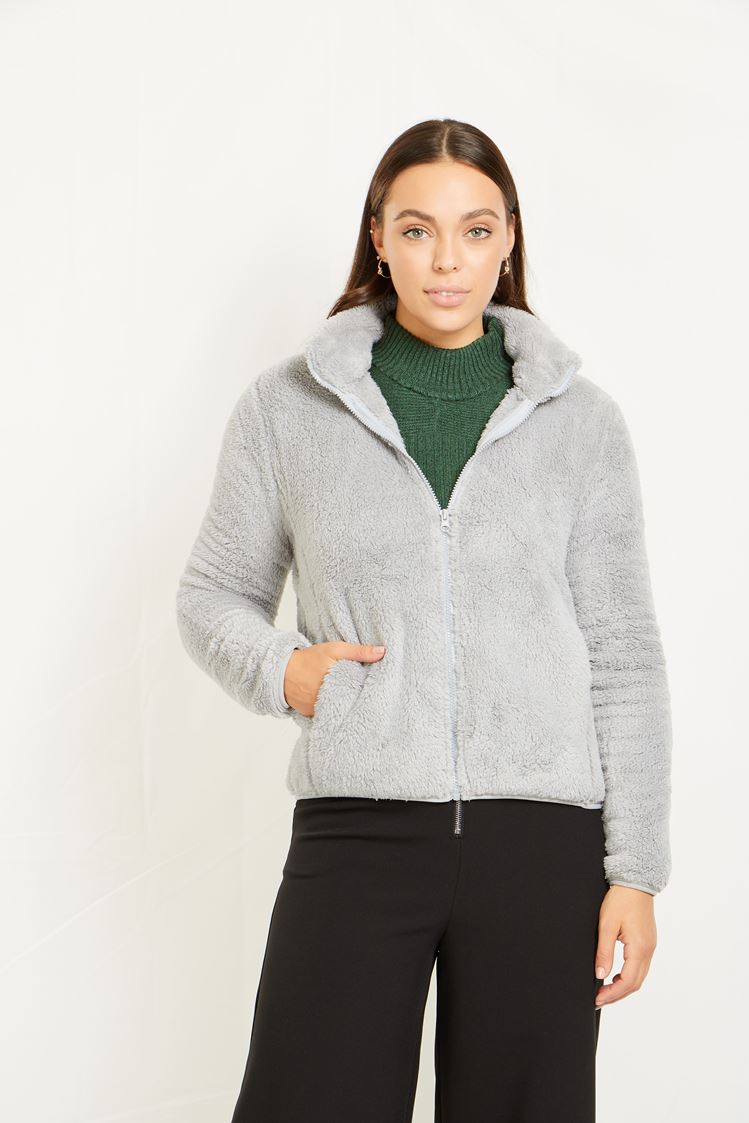 Front FAUX FUR Jacket- Grey J508971