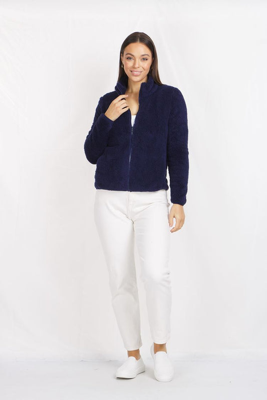 Front FAUX FUR Jacket- Navy J508971