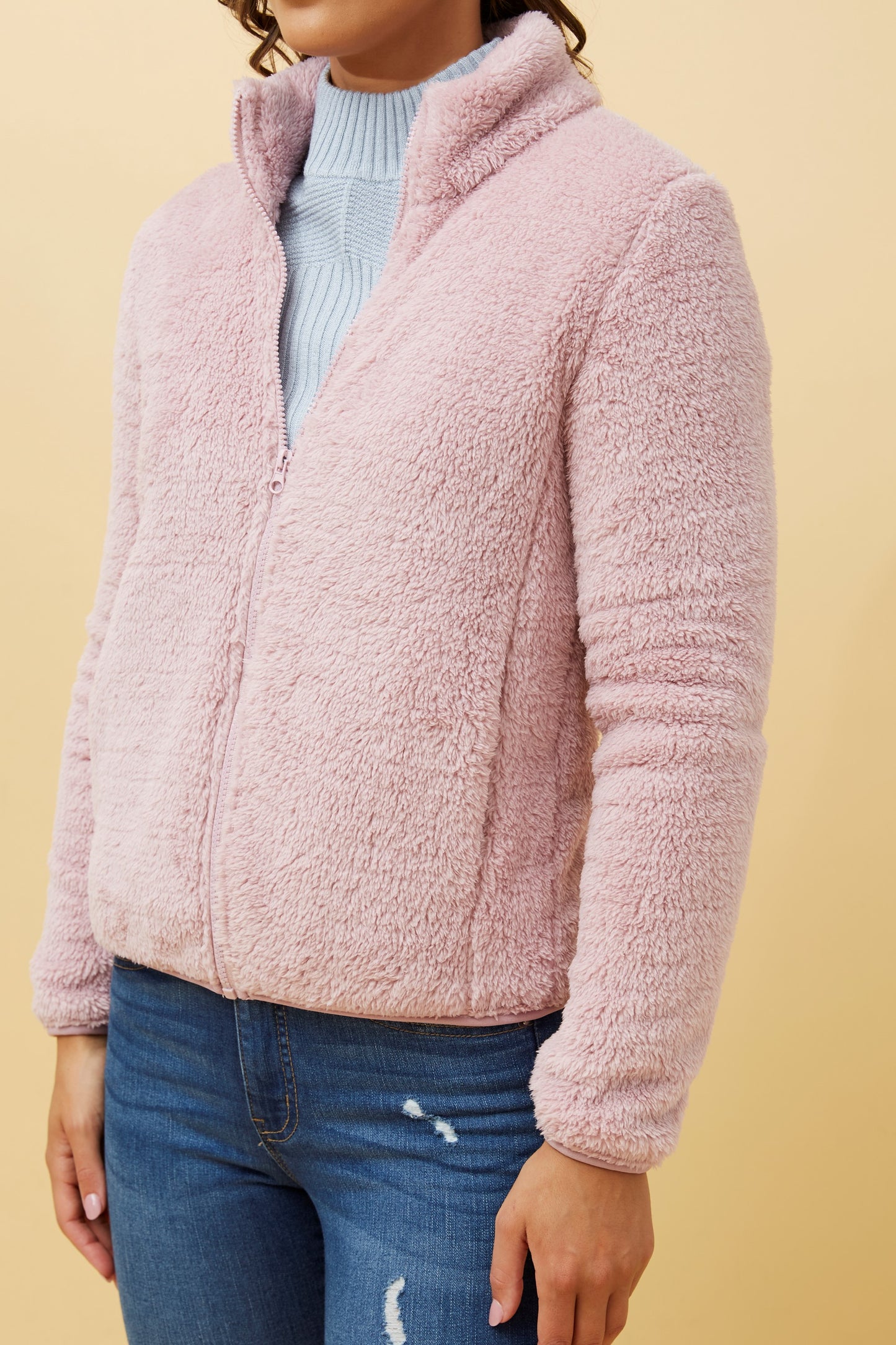 Front FAUX FUR Jacket- Dusty Pink J508971