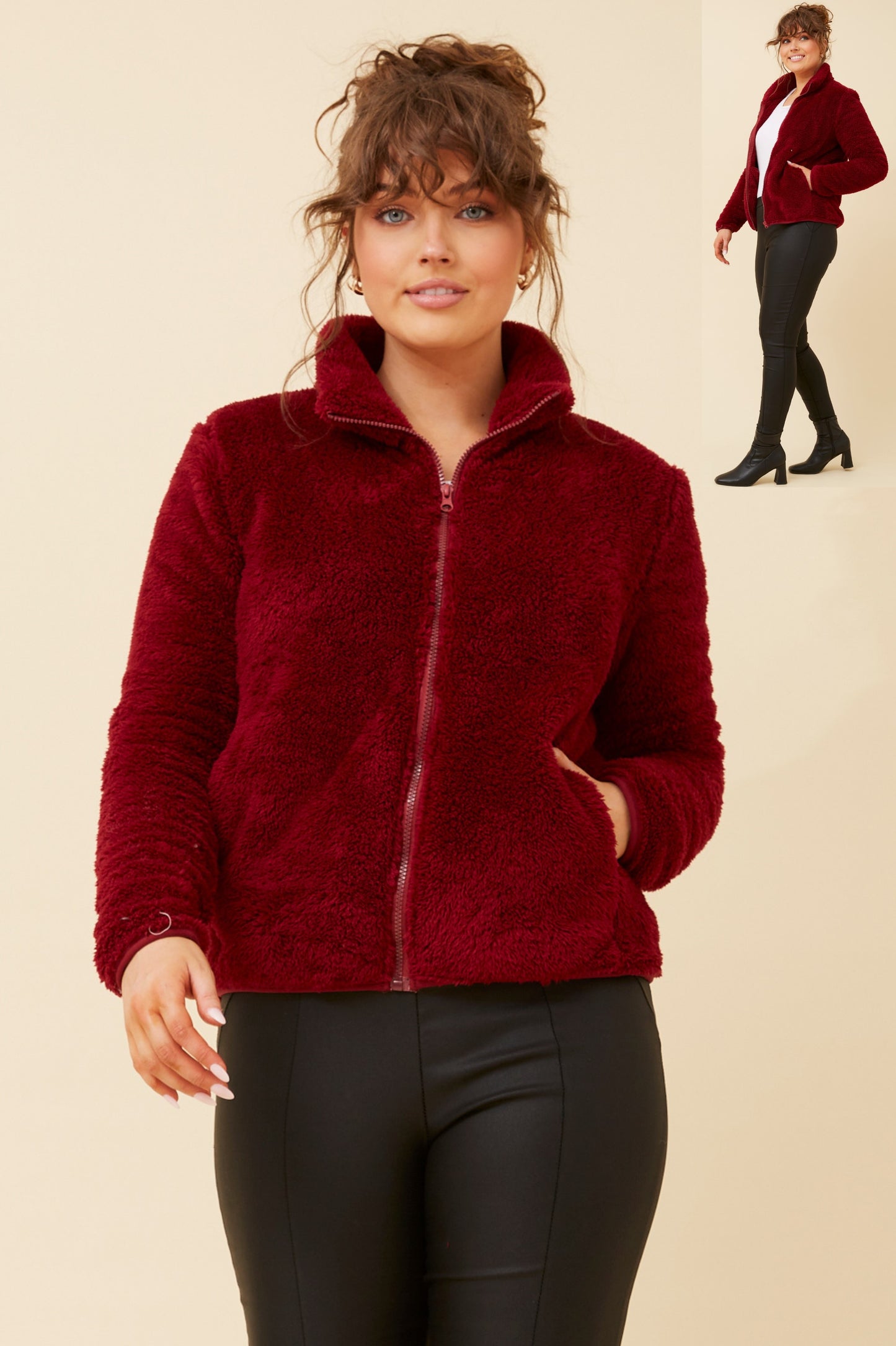 Front FAUX FUR Jacket- Rich Red J508971