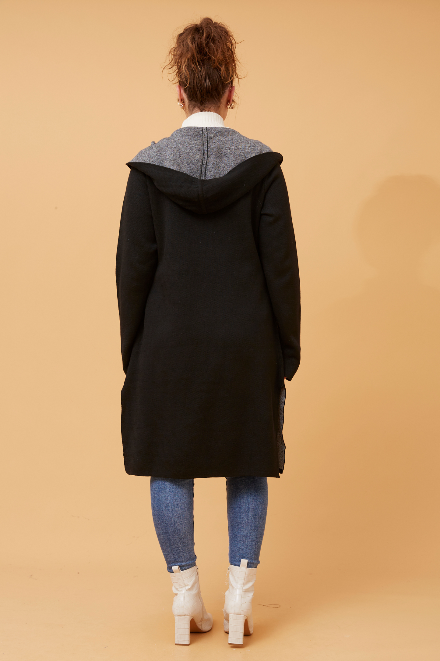 Anna Hooded Knit Black Cardigan KC506928