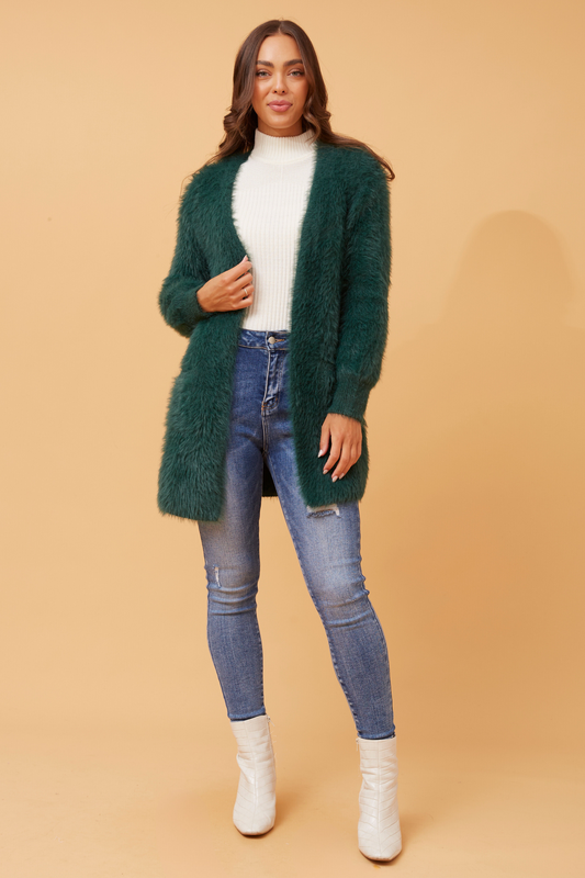 Davie Long Sleeves Eyelash Knit Cardigan Emerald KC508495