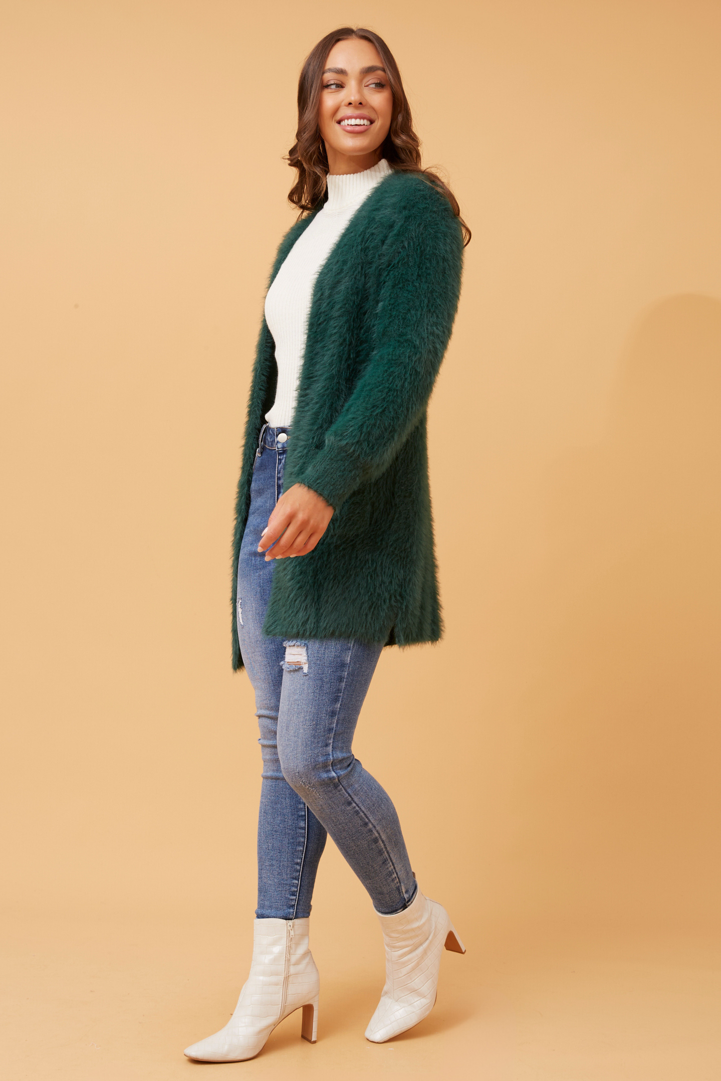 Davie Long Sleeves Eyelash Knit Cardigan Emerald KC508495