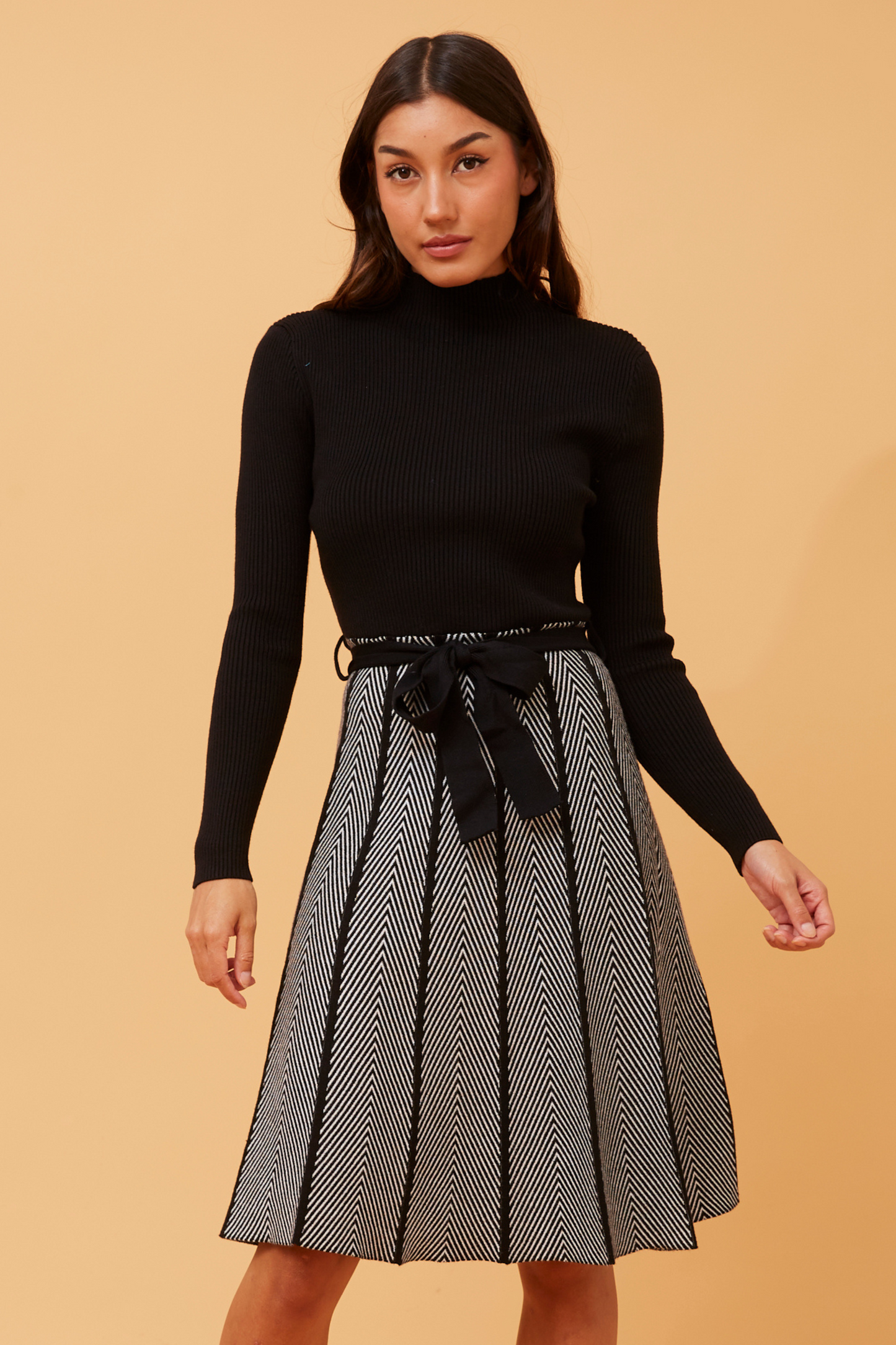 Analia High Neck Knitted Black Dress KD159866