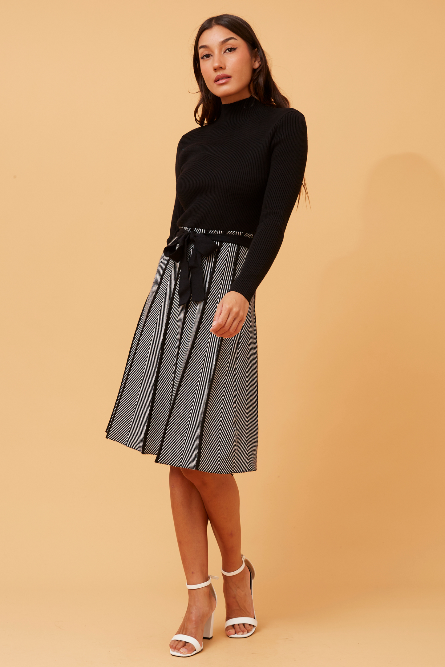 Analia High Neck Knitted Black Dress KD159866