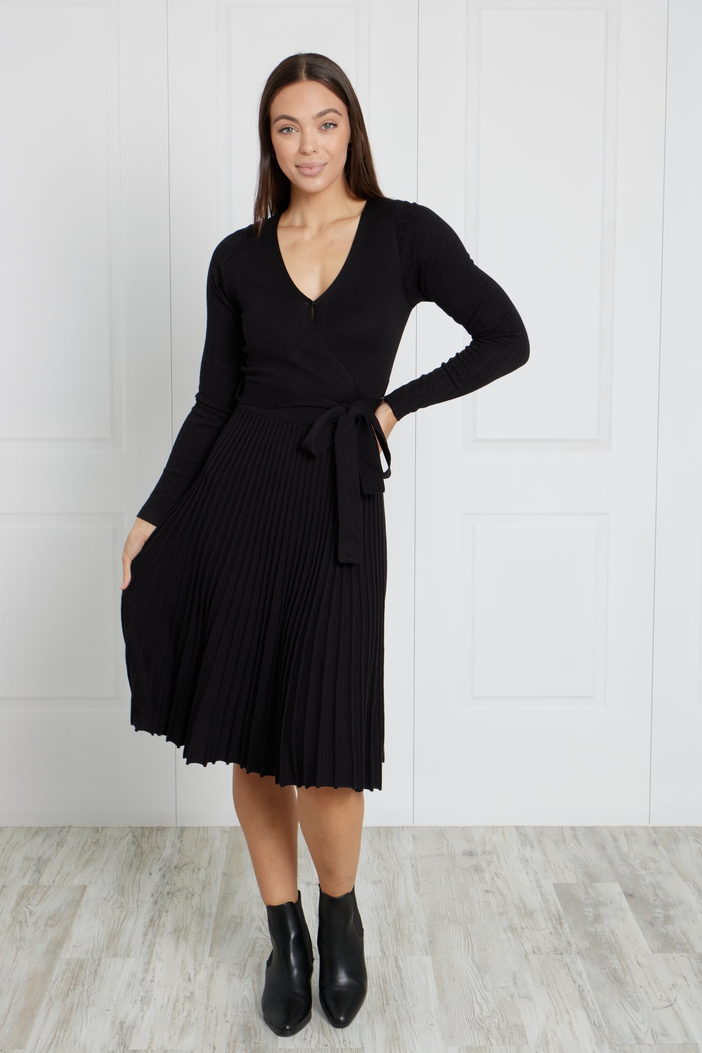 Sonia Crossover Knit Dress- Black