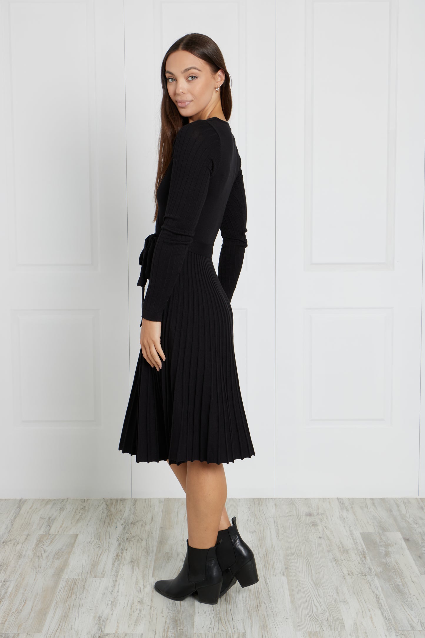 Sonia Crossover Knit Dress- Black