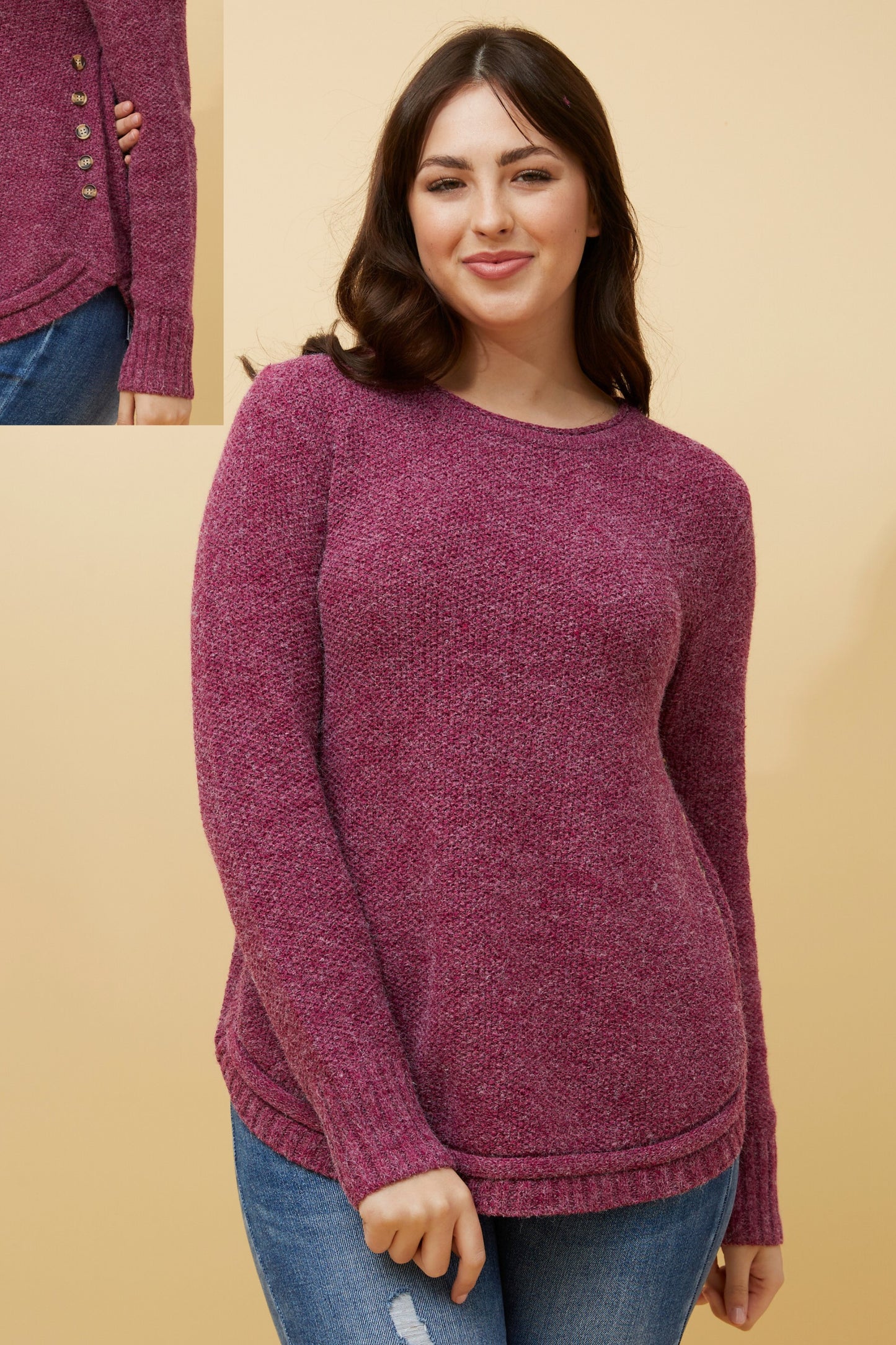 Jerry Button Detail Knit Fuchsia KP508431