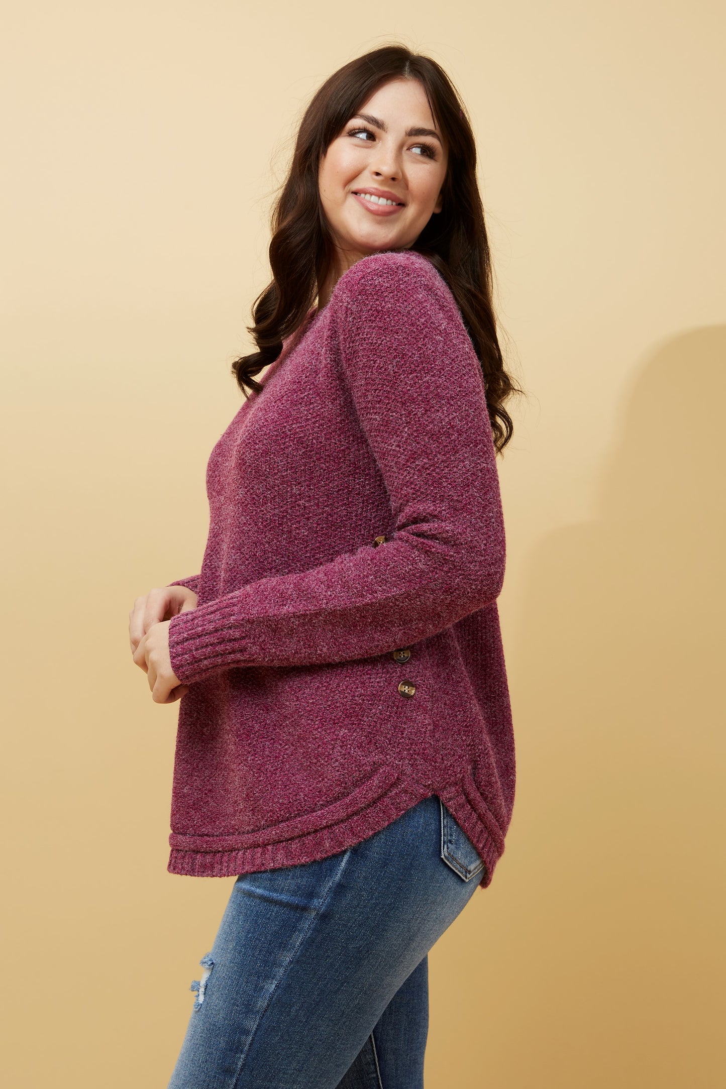 Jerry Button Detail Knit Fuchsia KP508431