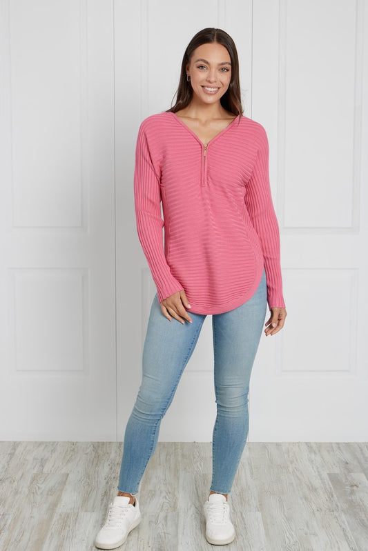 Artha Front-Zip Knit Jumper - Dusty Rose KP508443