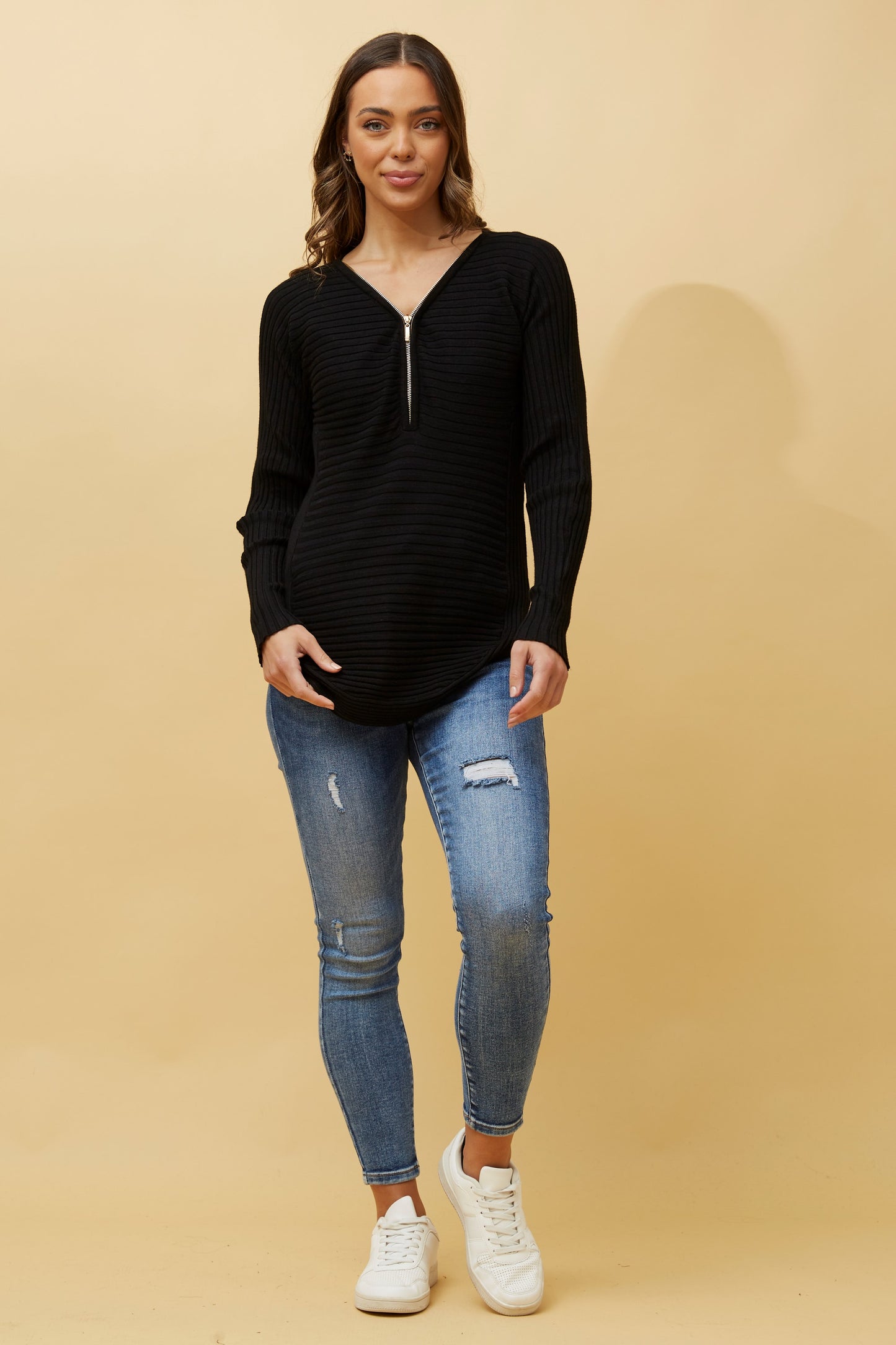 Artha Front-Zip Knit Jumper - Black KP508443