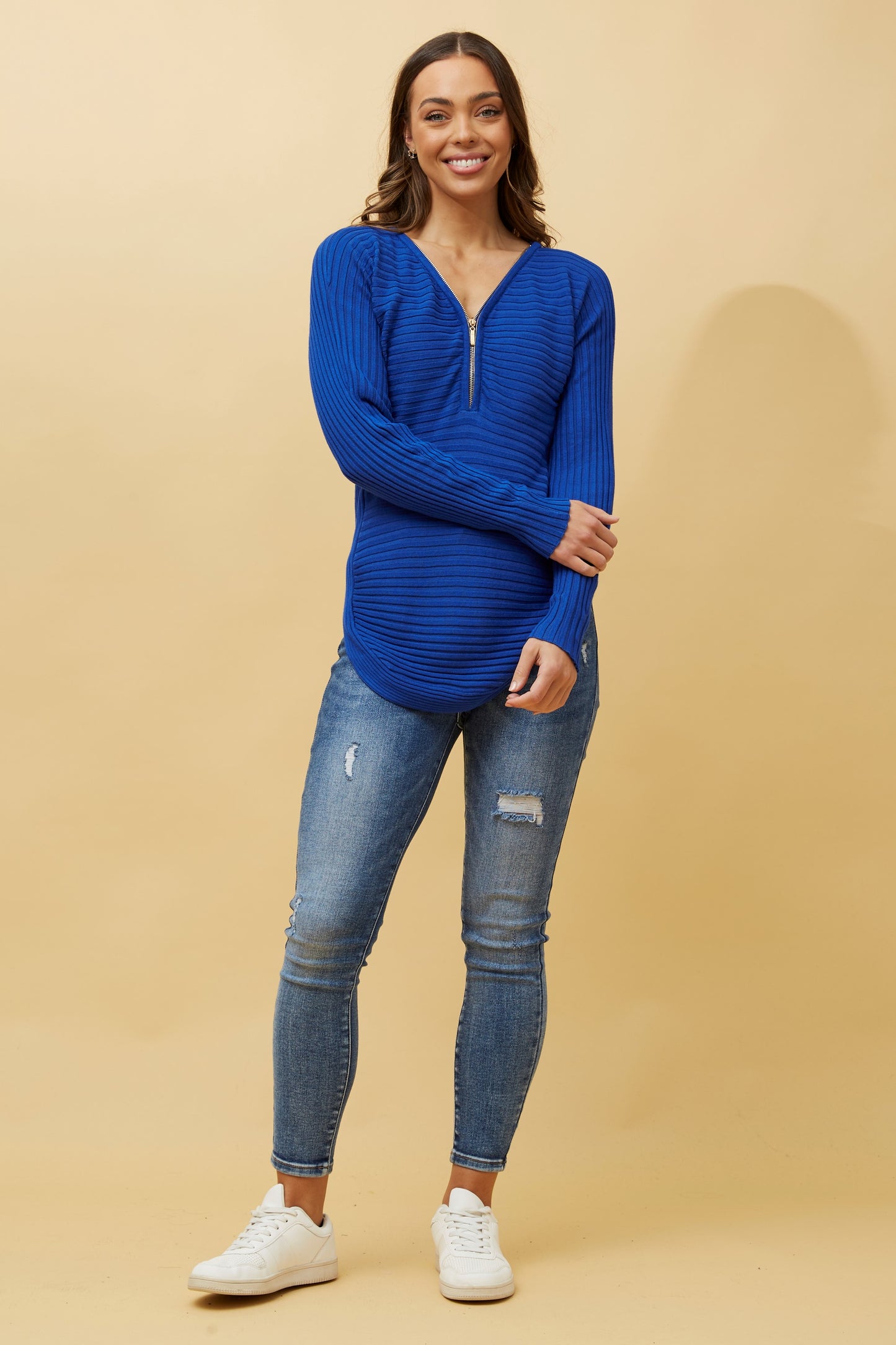 Artha Front-Zip Knit Jumper - Cobalt Blue KP508443