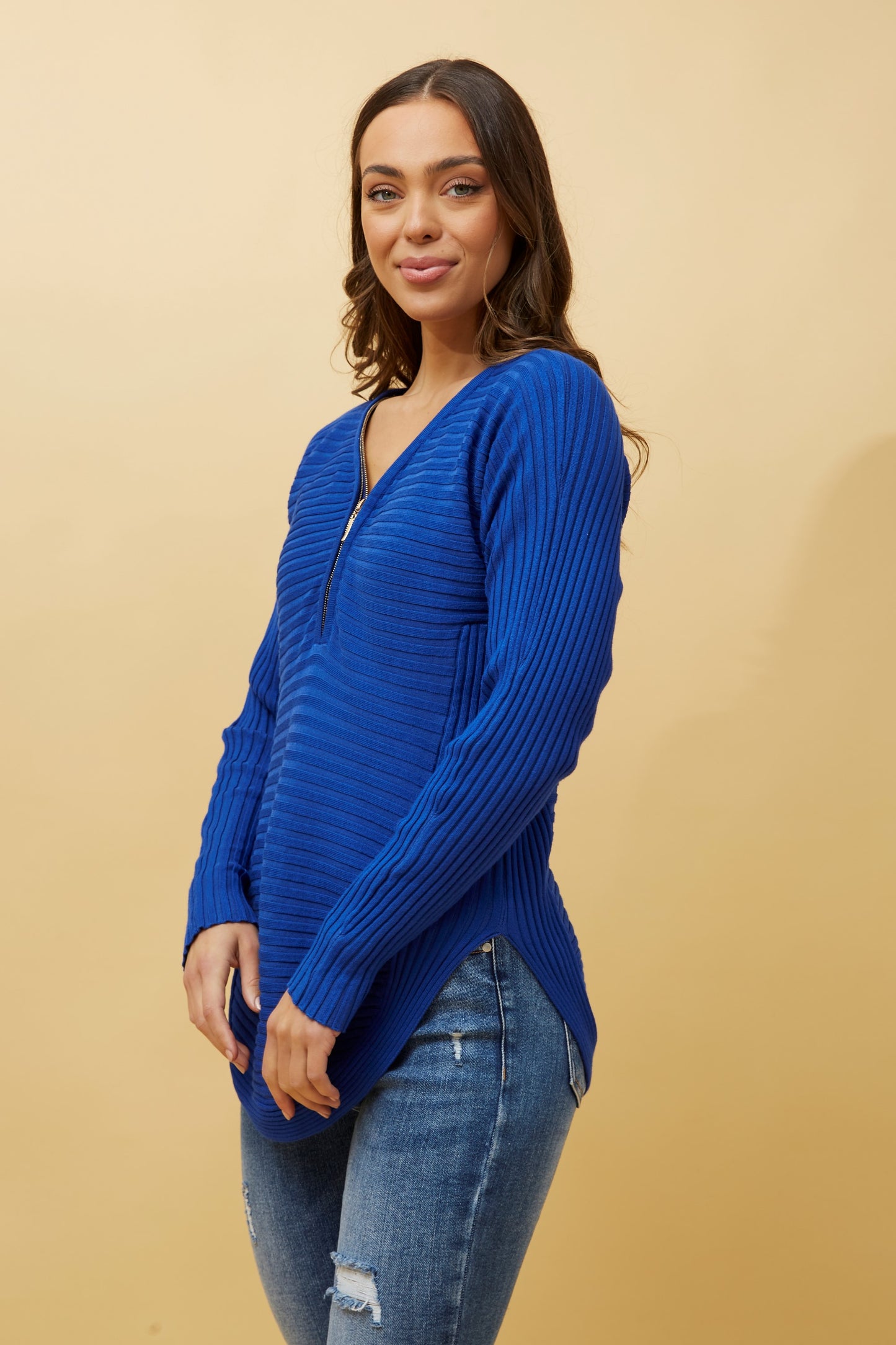 Artha Front-Zip Knit Jumper - Cobalt Blue KP508443