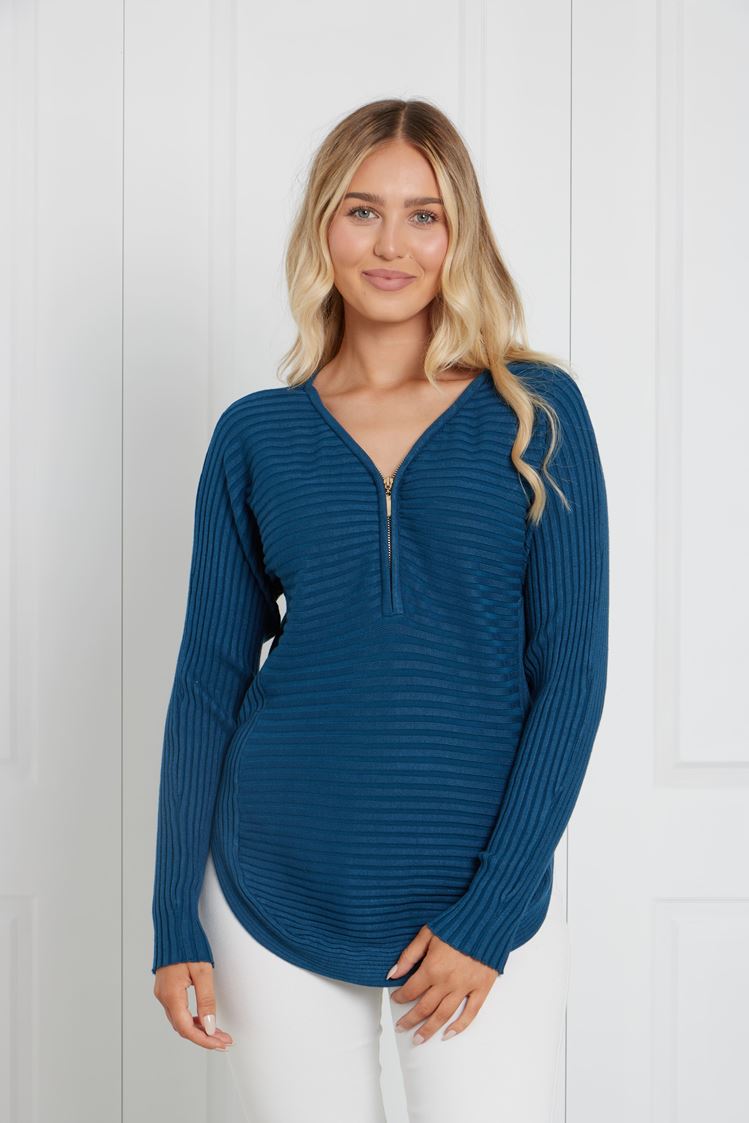 Artha Front-Zip Knit Jumper - Teal KP508443