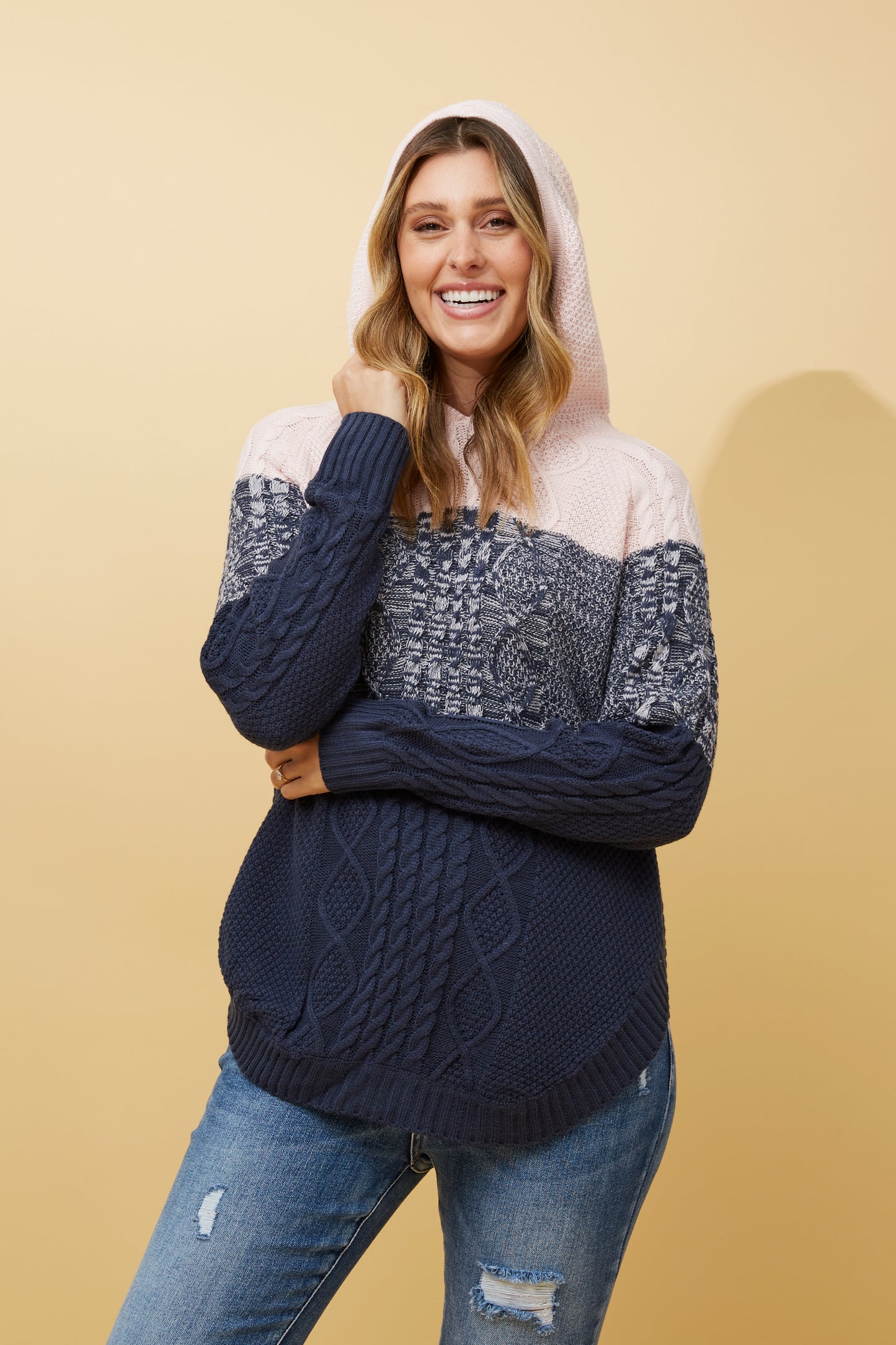 Hooded Cabel Knit Jumper- Navy KP512693