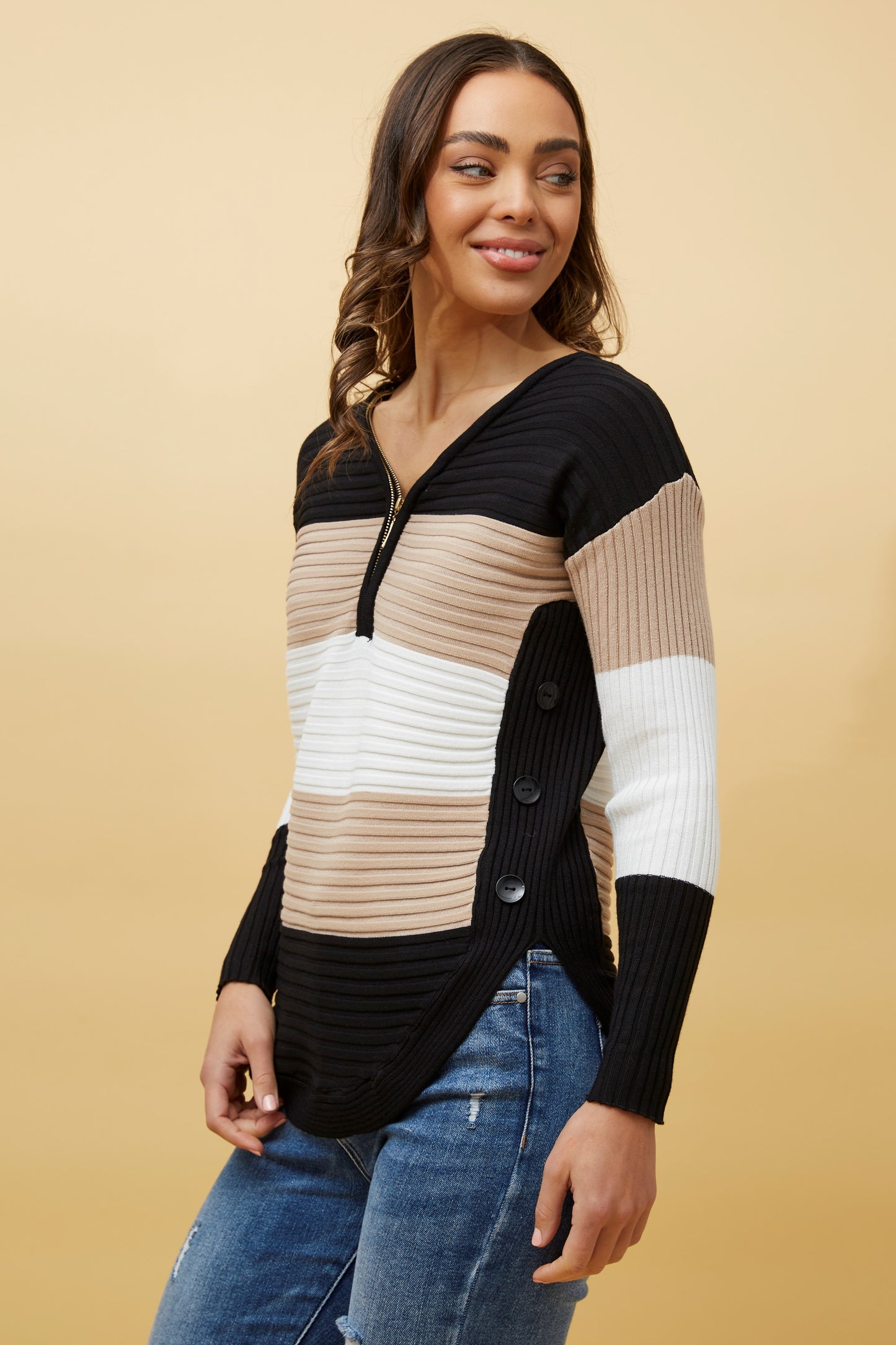 Artha Colour Block Knit Jumper Multi Beige KP515217