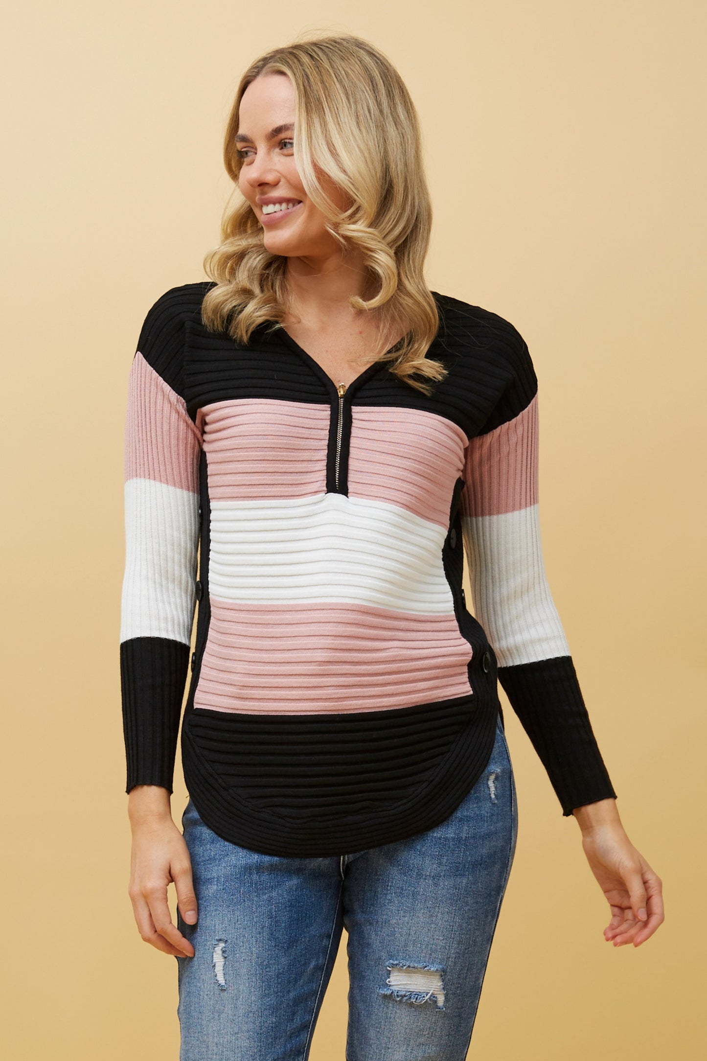 Artha Colour Block Knit Jumper Multi Pink KP515217