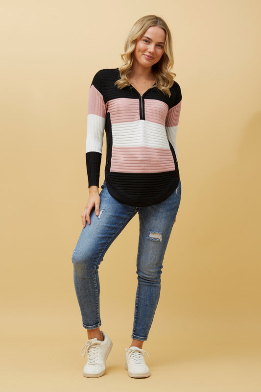 Artha Colour Block Knit Jumper Multi Pink KP515217