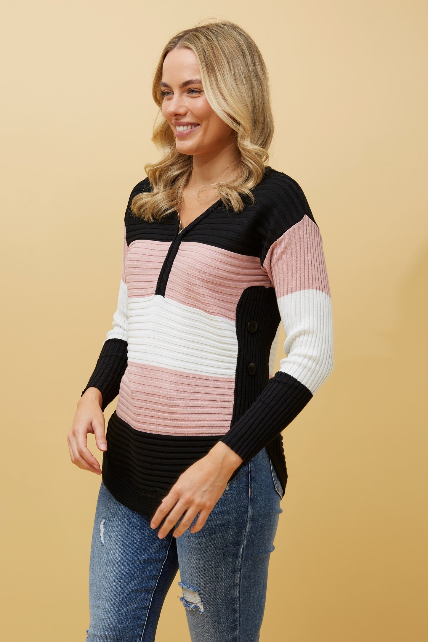 Artha Colour Block Knit Jumper Multi Pink KP515217