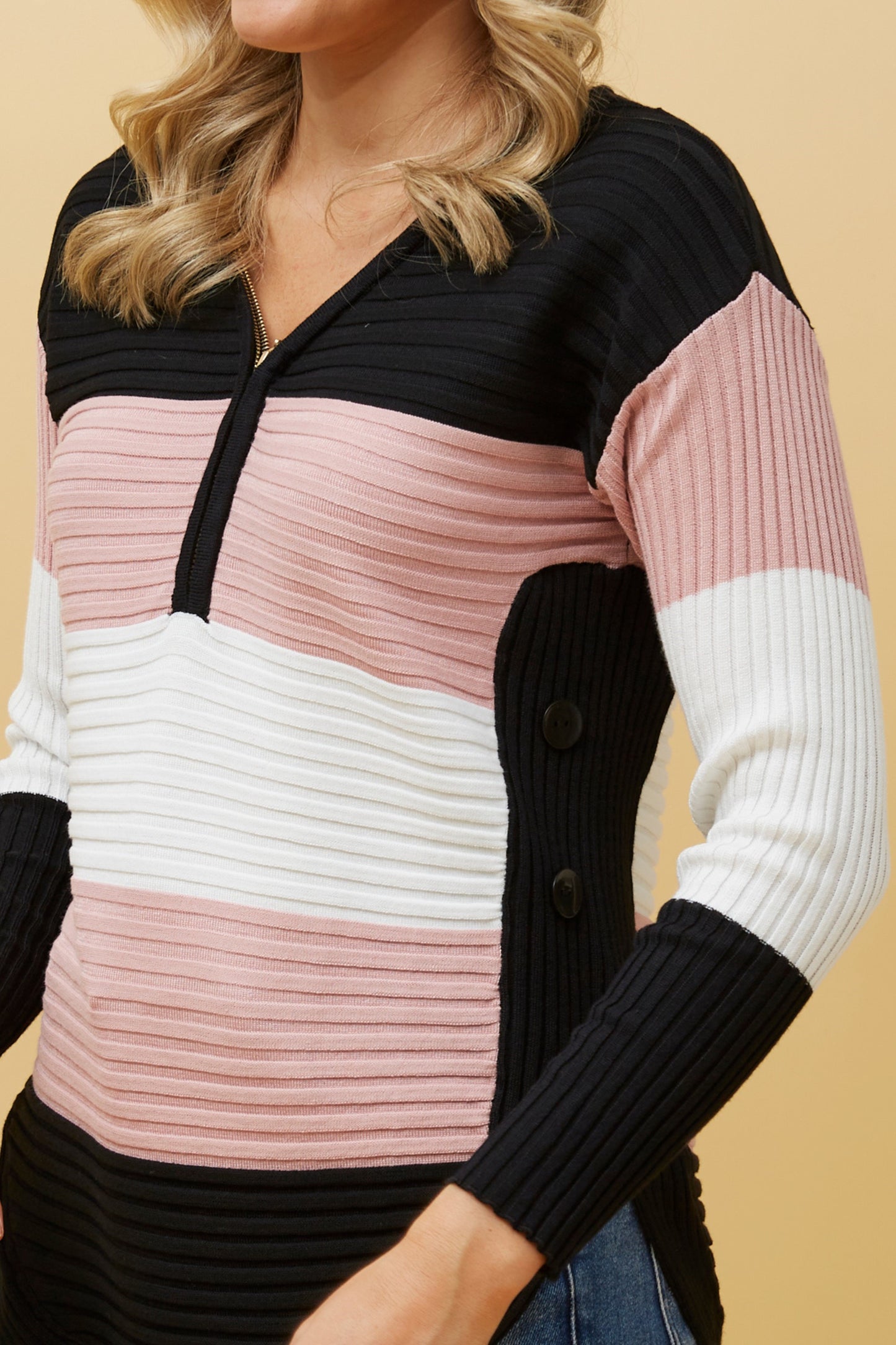 Artha Colour Block Knit Jumper Multi Pink KP515217