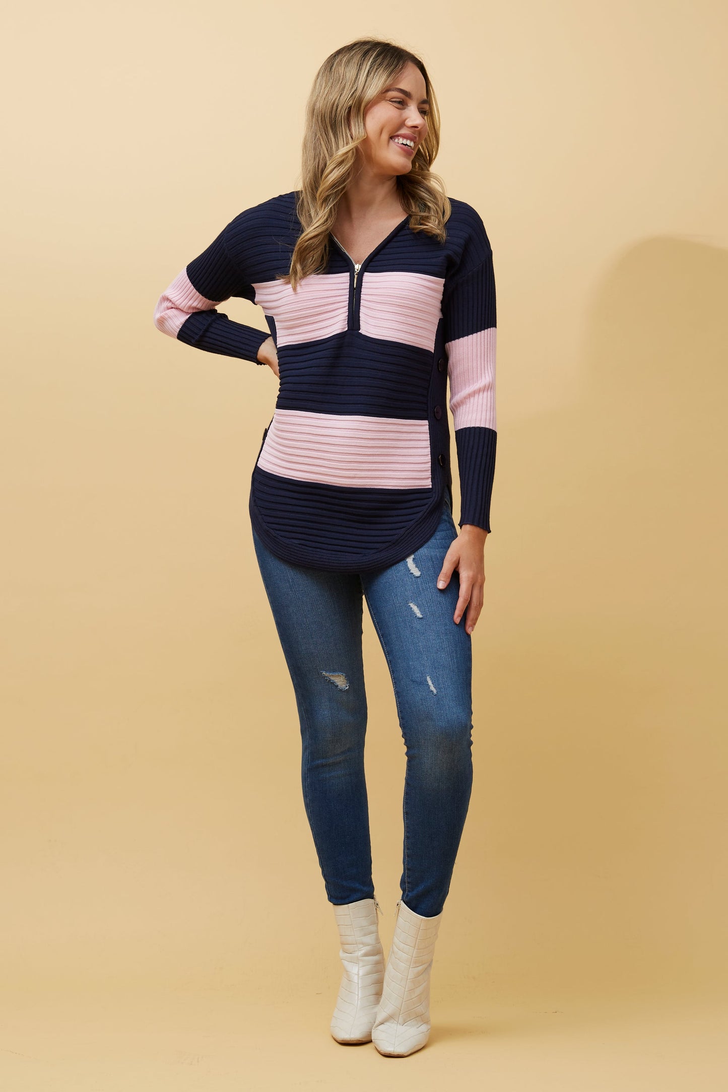 Artha Colour Block Knit Jumper Navy KP515218