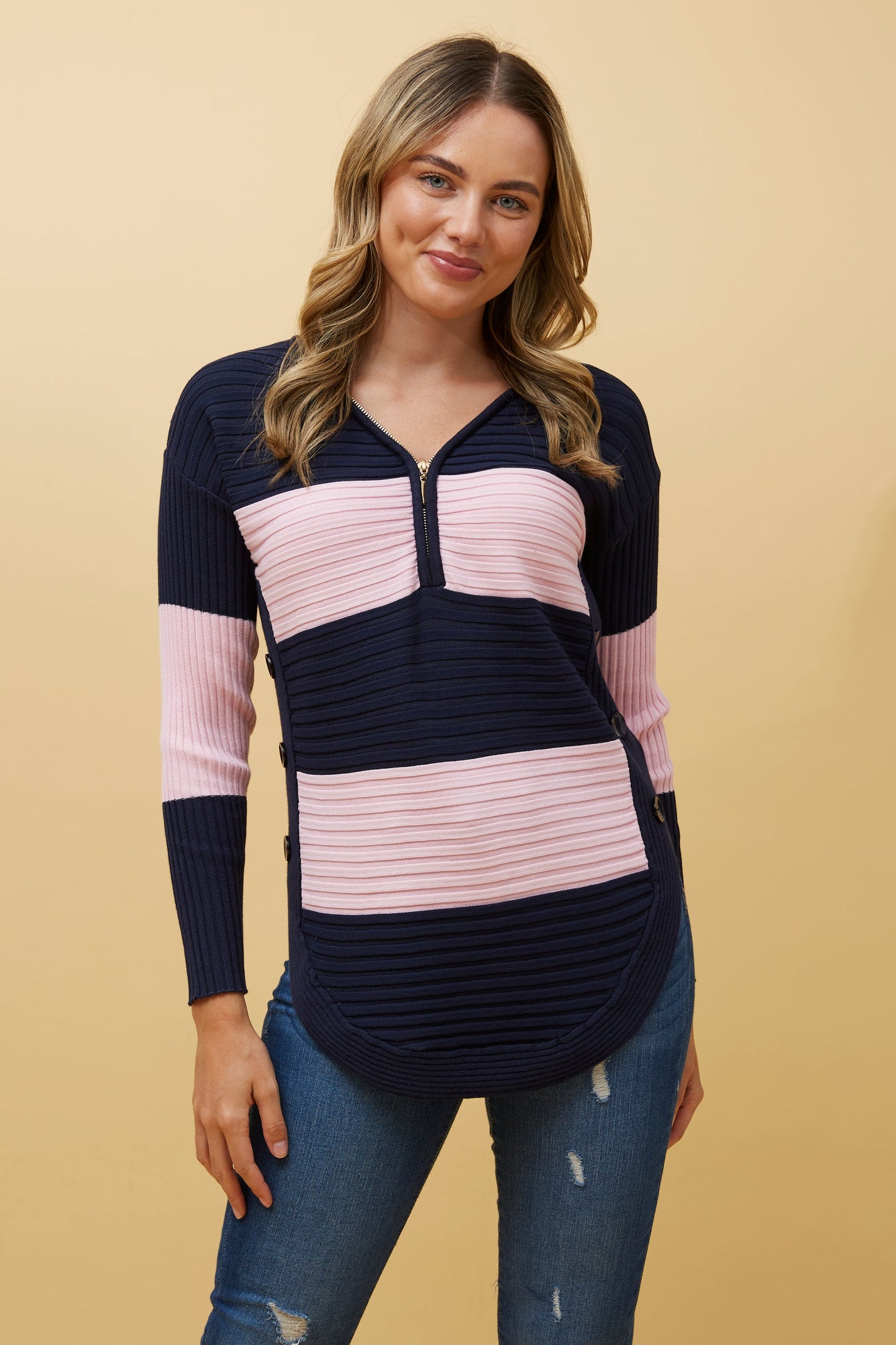 Artha Colour Block Knit Jumper Navy KP515218