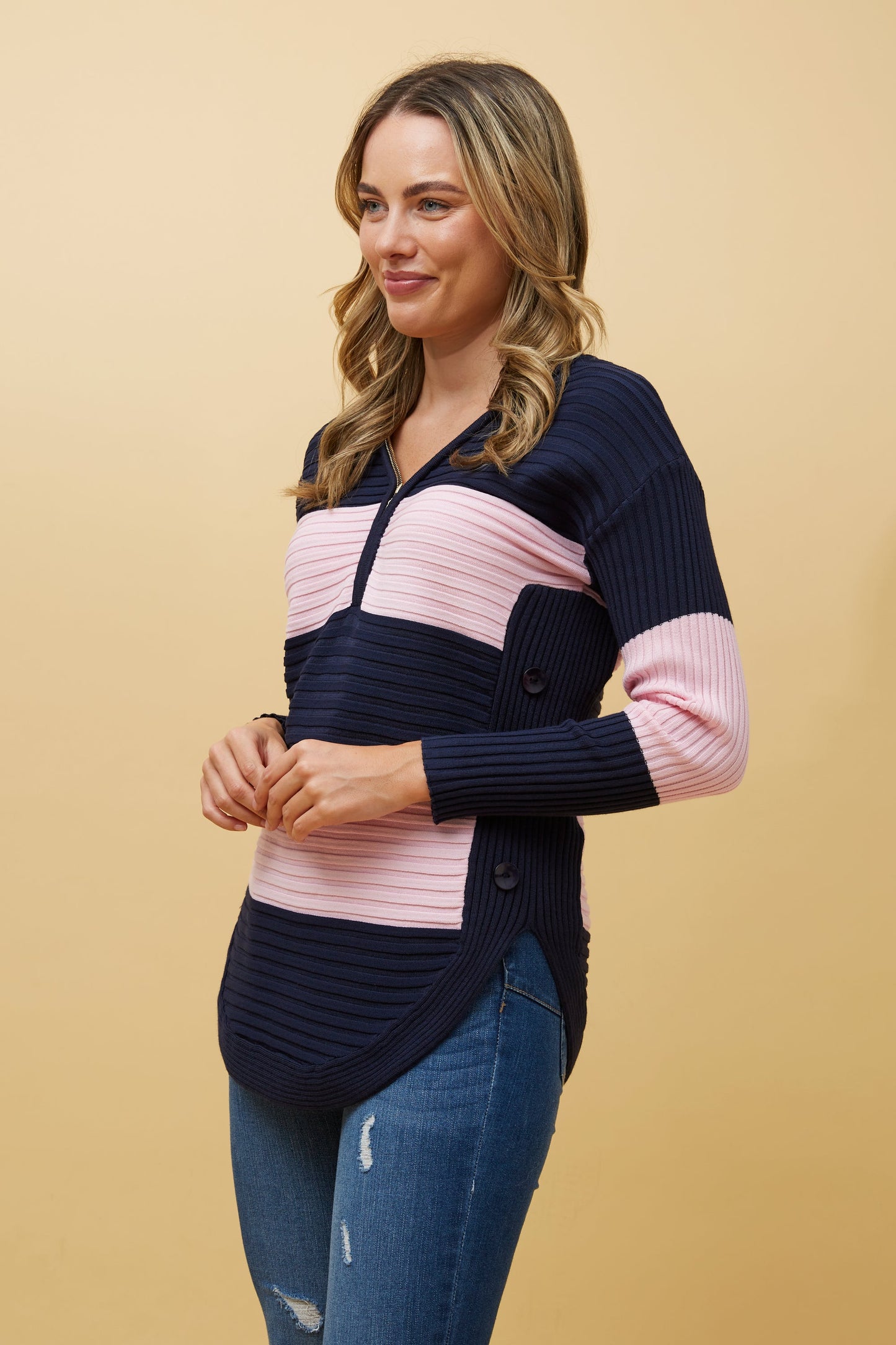 Artha Colour Block Knit Jumper Navy KP515218