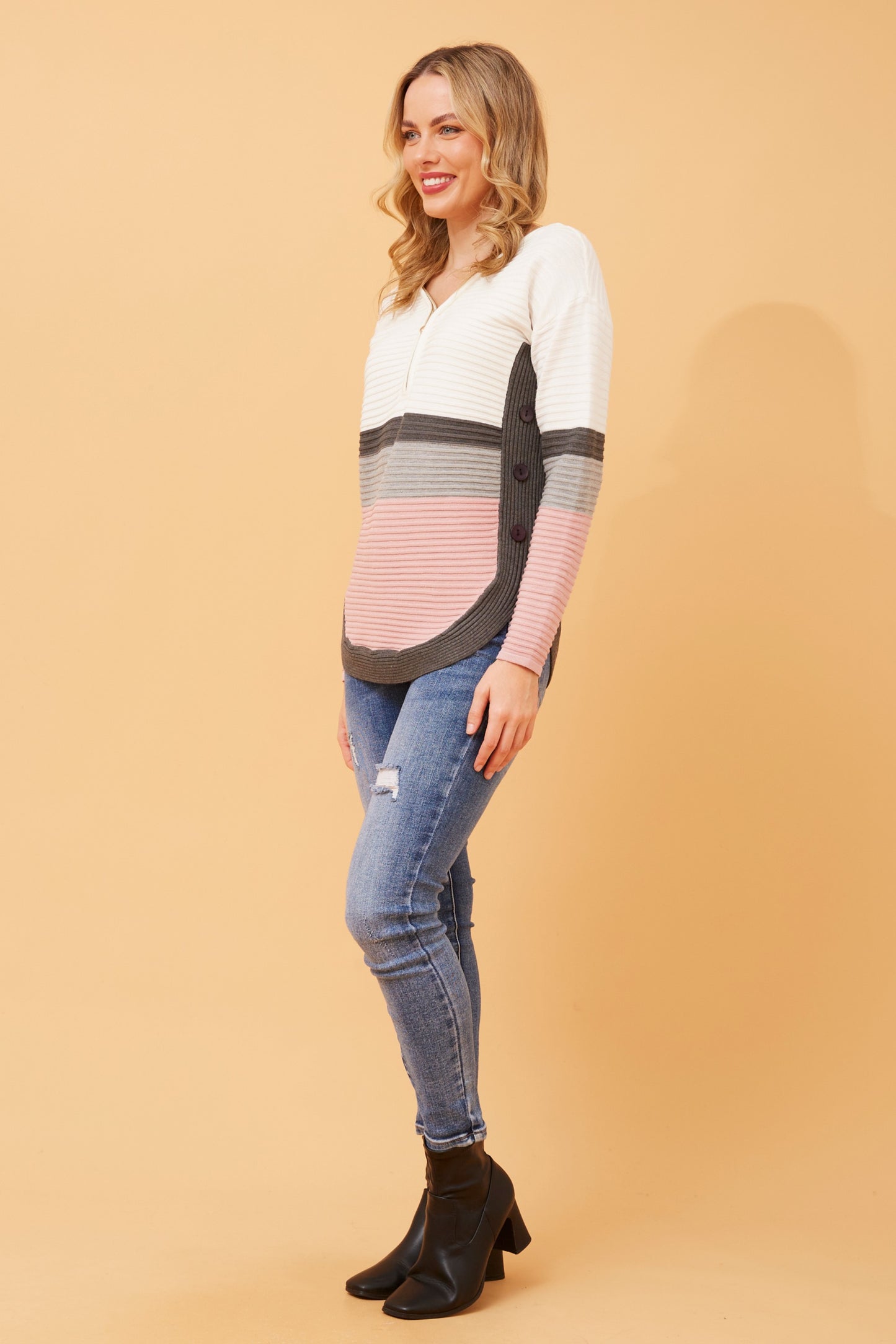 Artha Colour Block Knit Jumper Pink KP518326