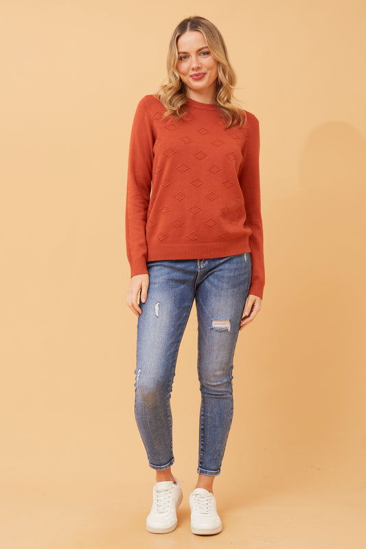 Beau Textured Pullover Burnt Orange KP518378