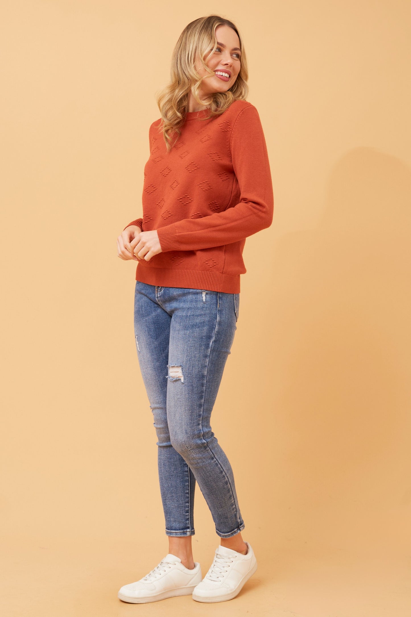 Beau Textured Pullover Burnt Orange KP518378