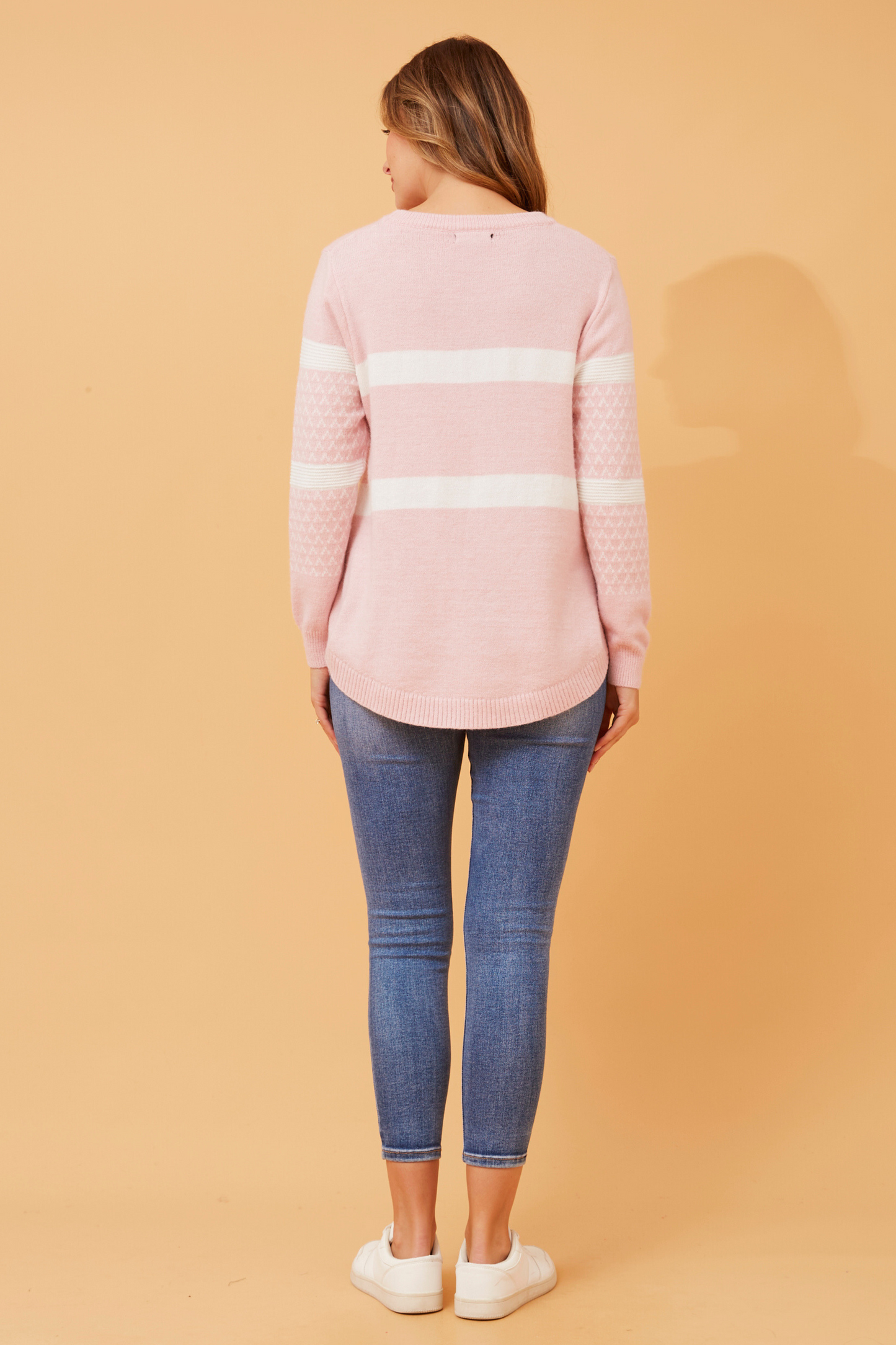 Blair Knit Jumper with Stripes and Jacquard Pink KP519481