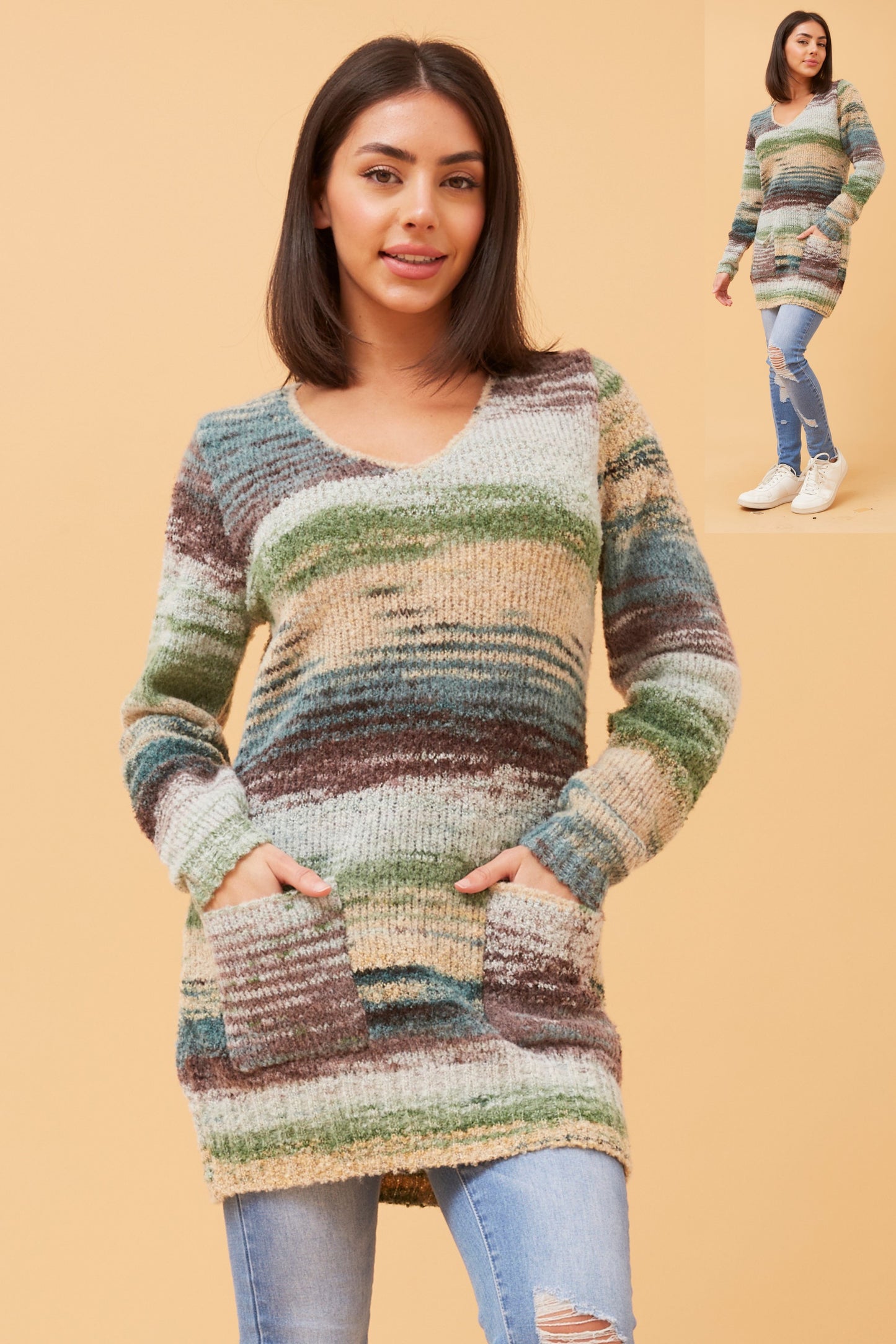 Cristina Abstract Print Knit Jumper - Multi Green KP519482