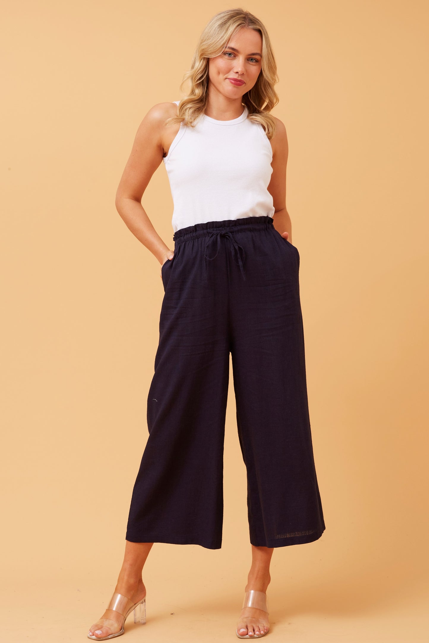 Alexa Linen Pants - Navy P509224