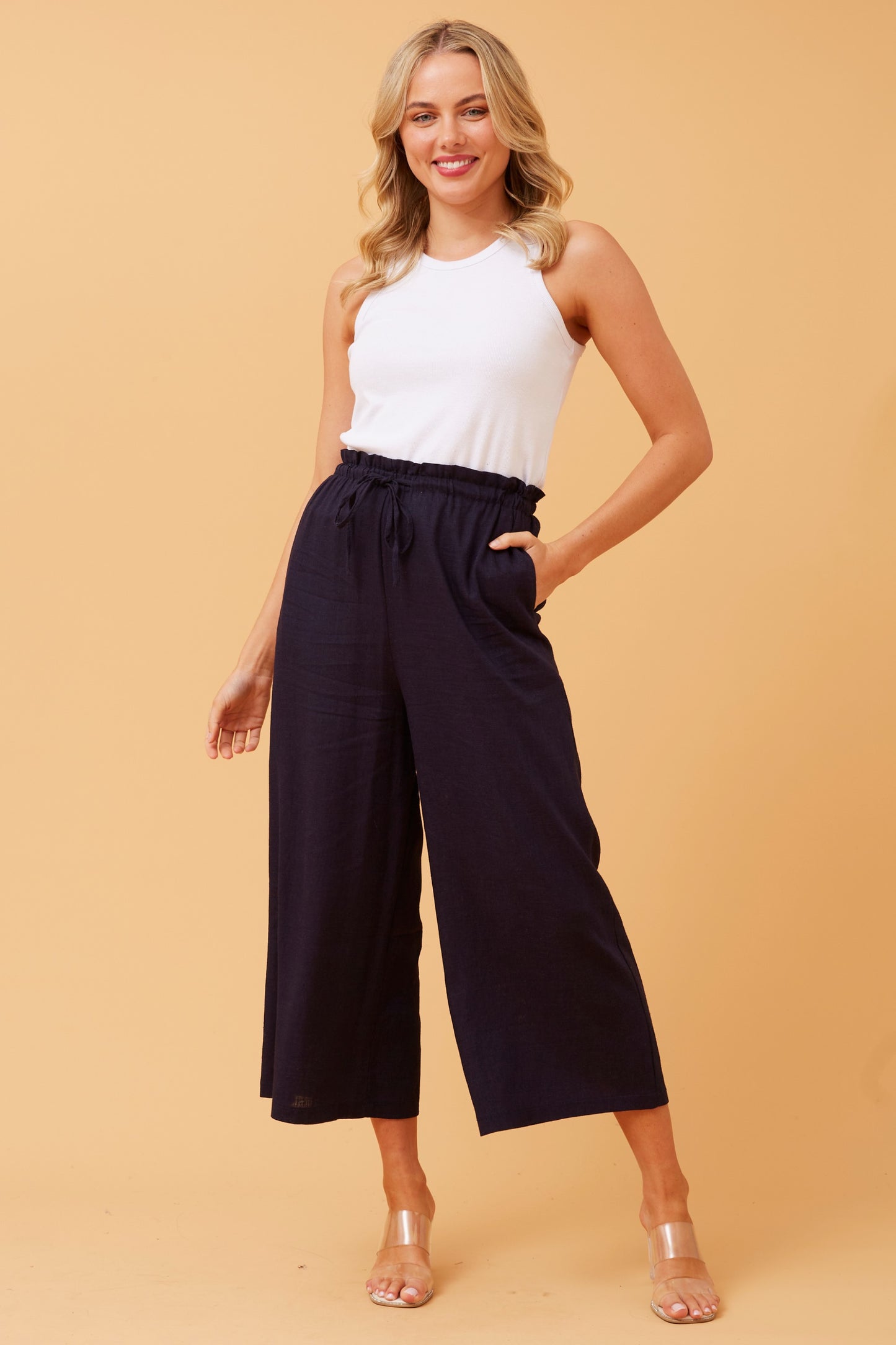 Alexa Linen Pants - Navy P509224