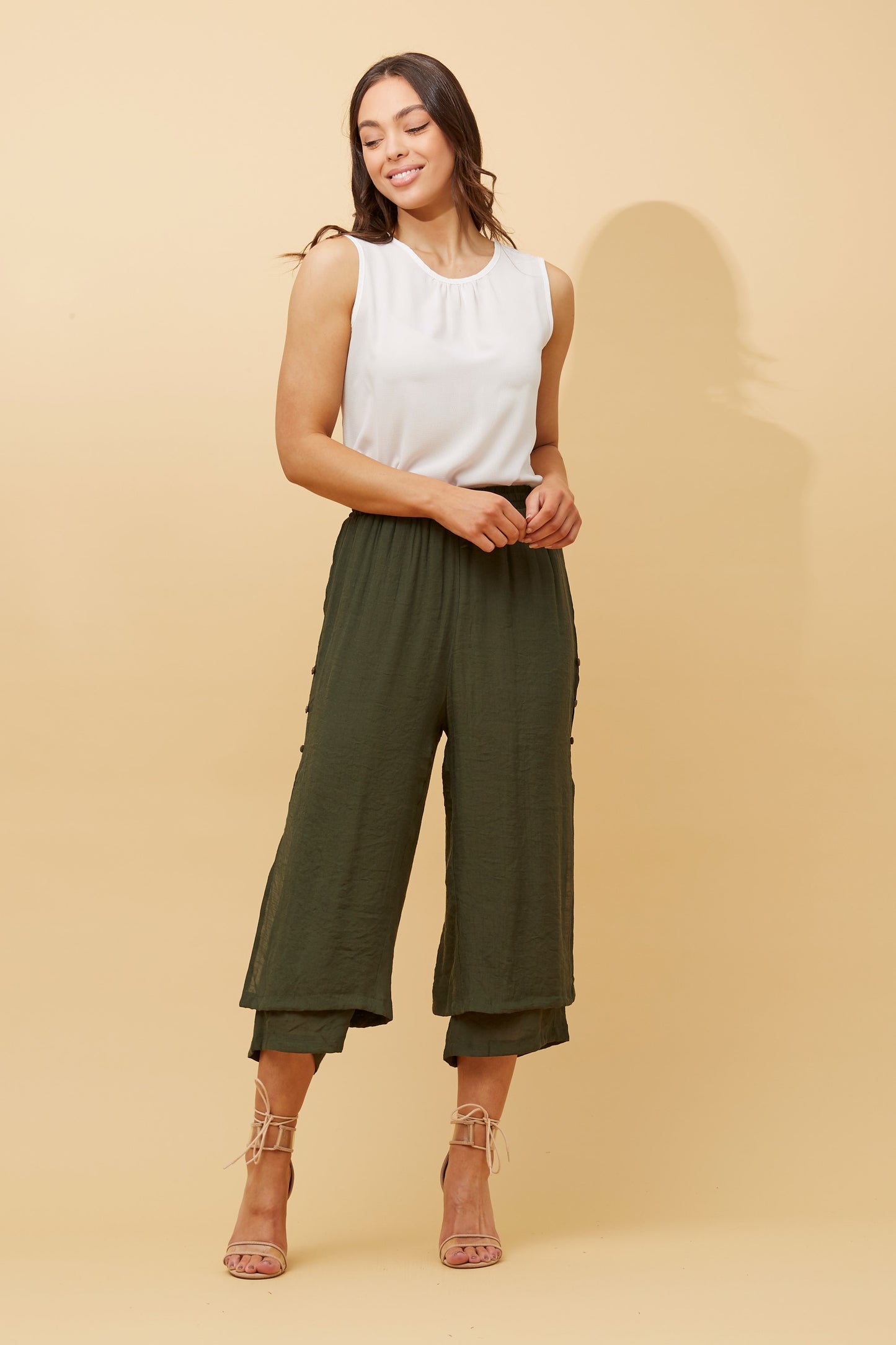 Jenna Button Detail Pant P510691 - Khaki