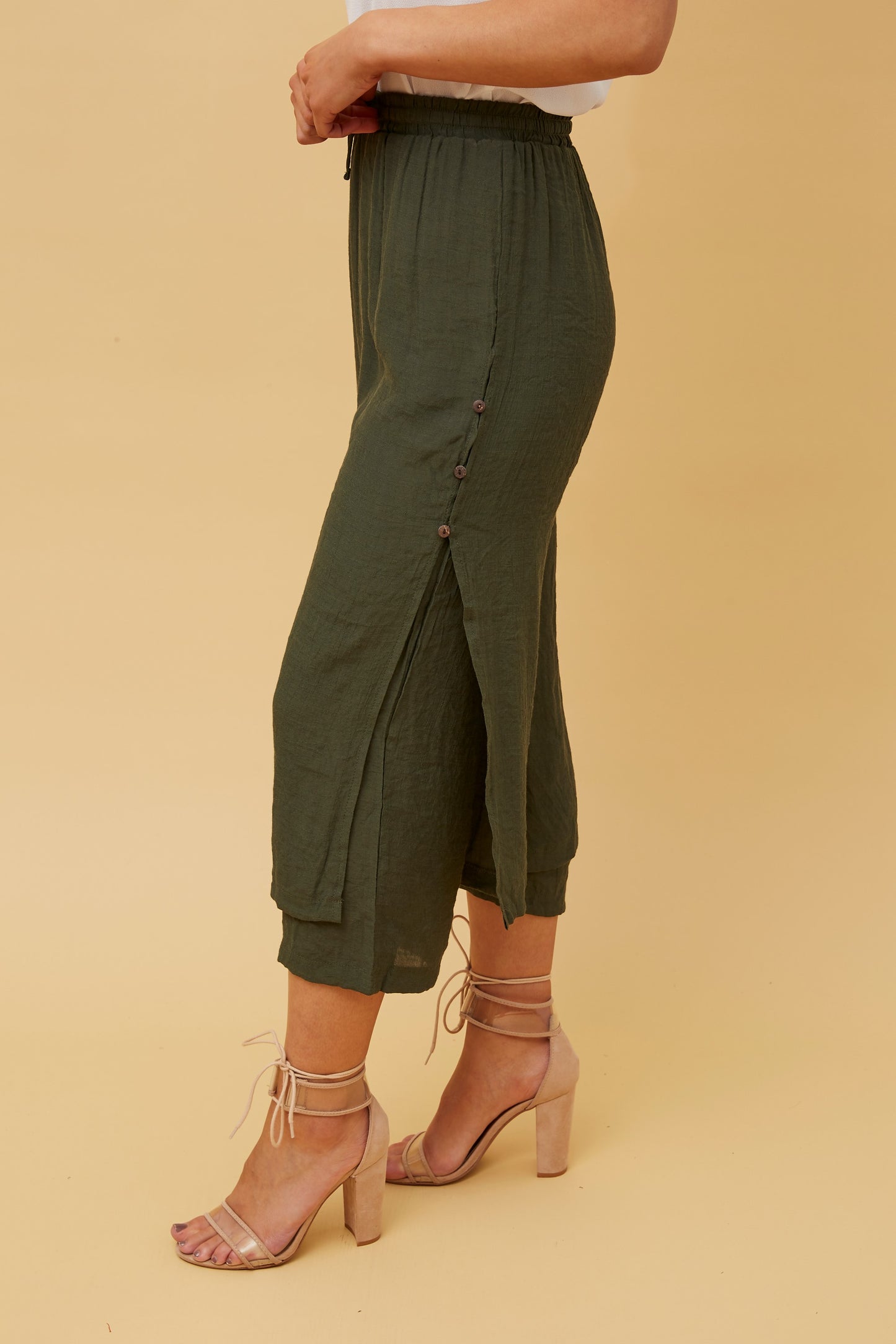 Jenna Button Detail Pant P510691 - Khaki