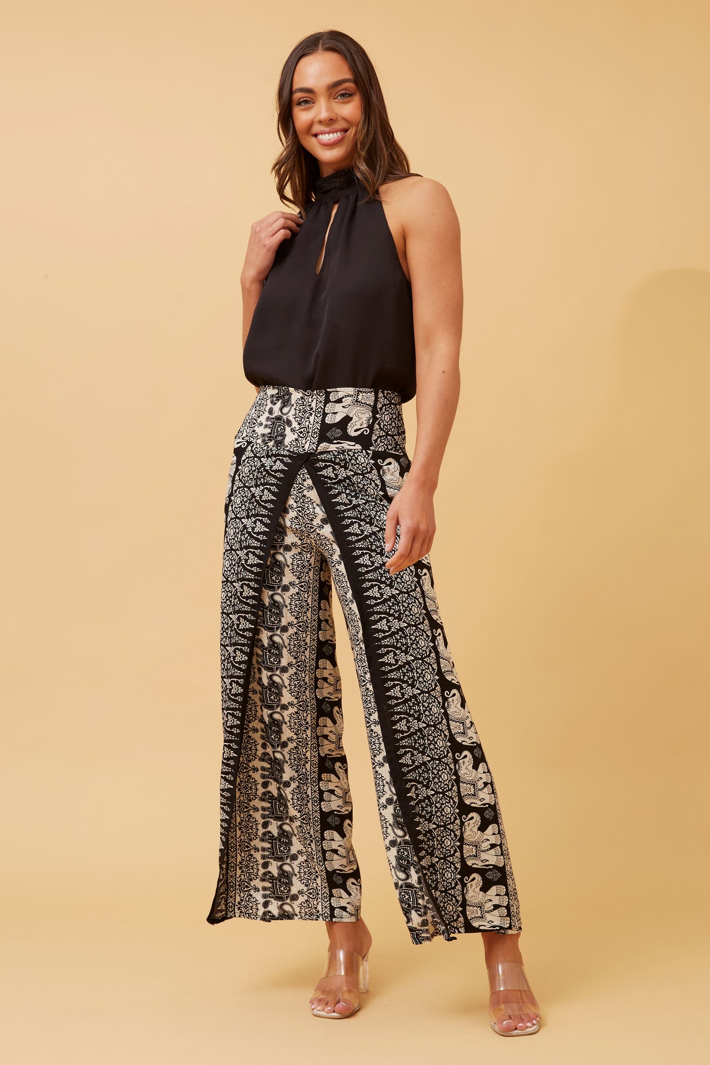 Elephant Printed Pant P513913- Black