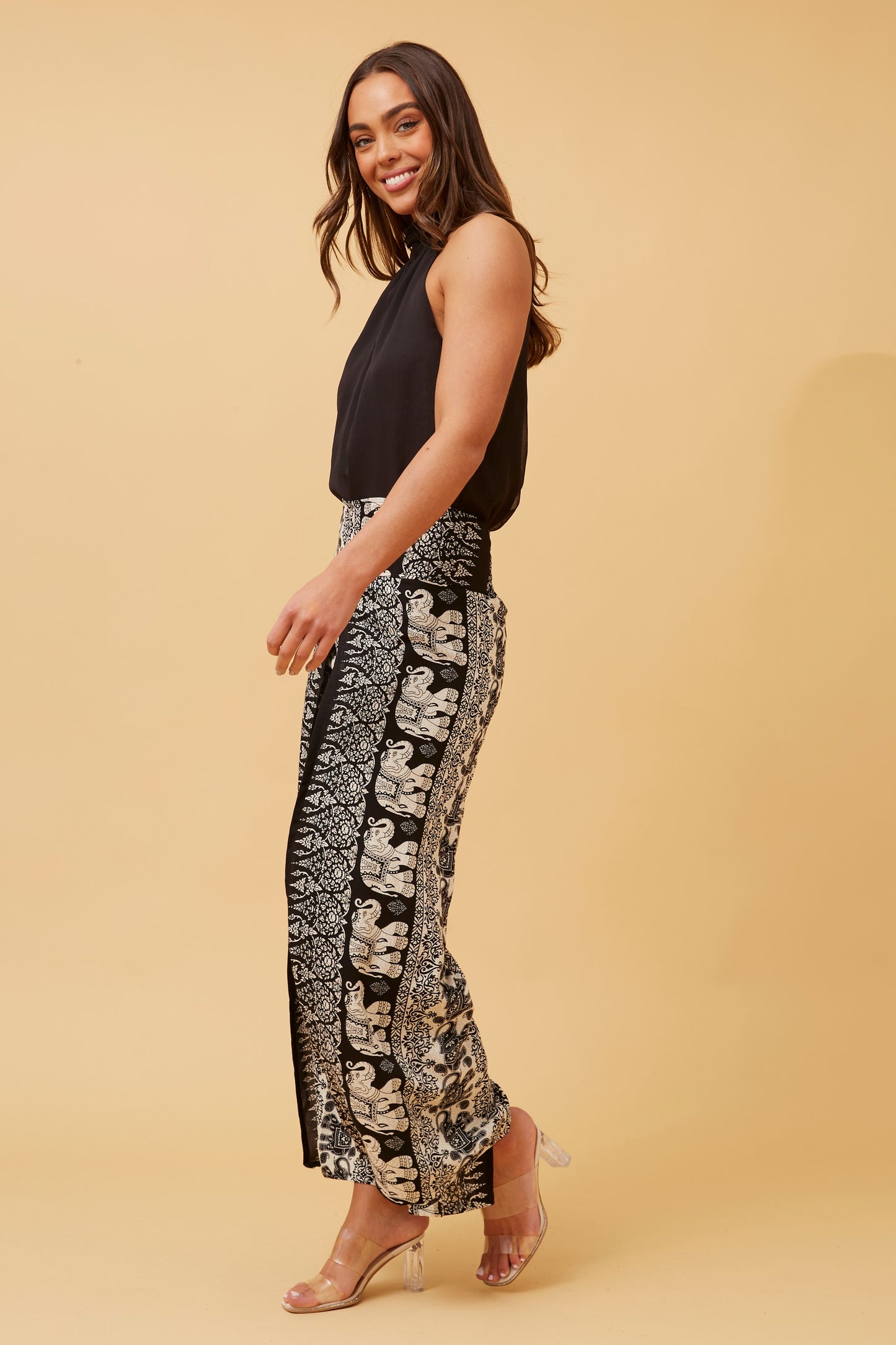 Elephant Printed Pant P513913- Black